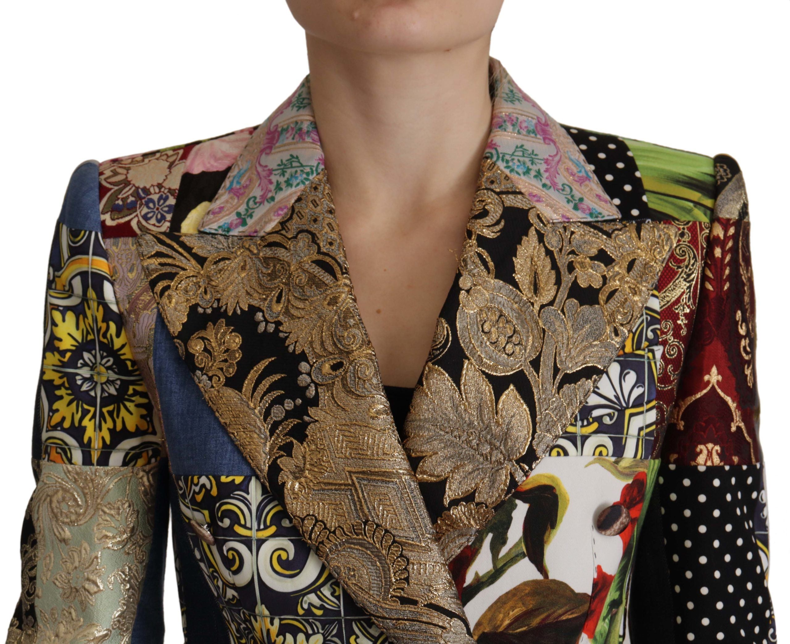 Multicolor Double-Breasted Patchwork Jacquard Blazer Jacket - ventzia