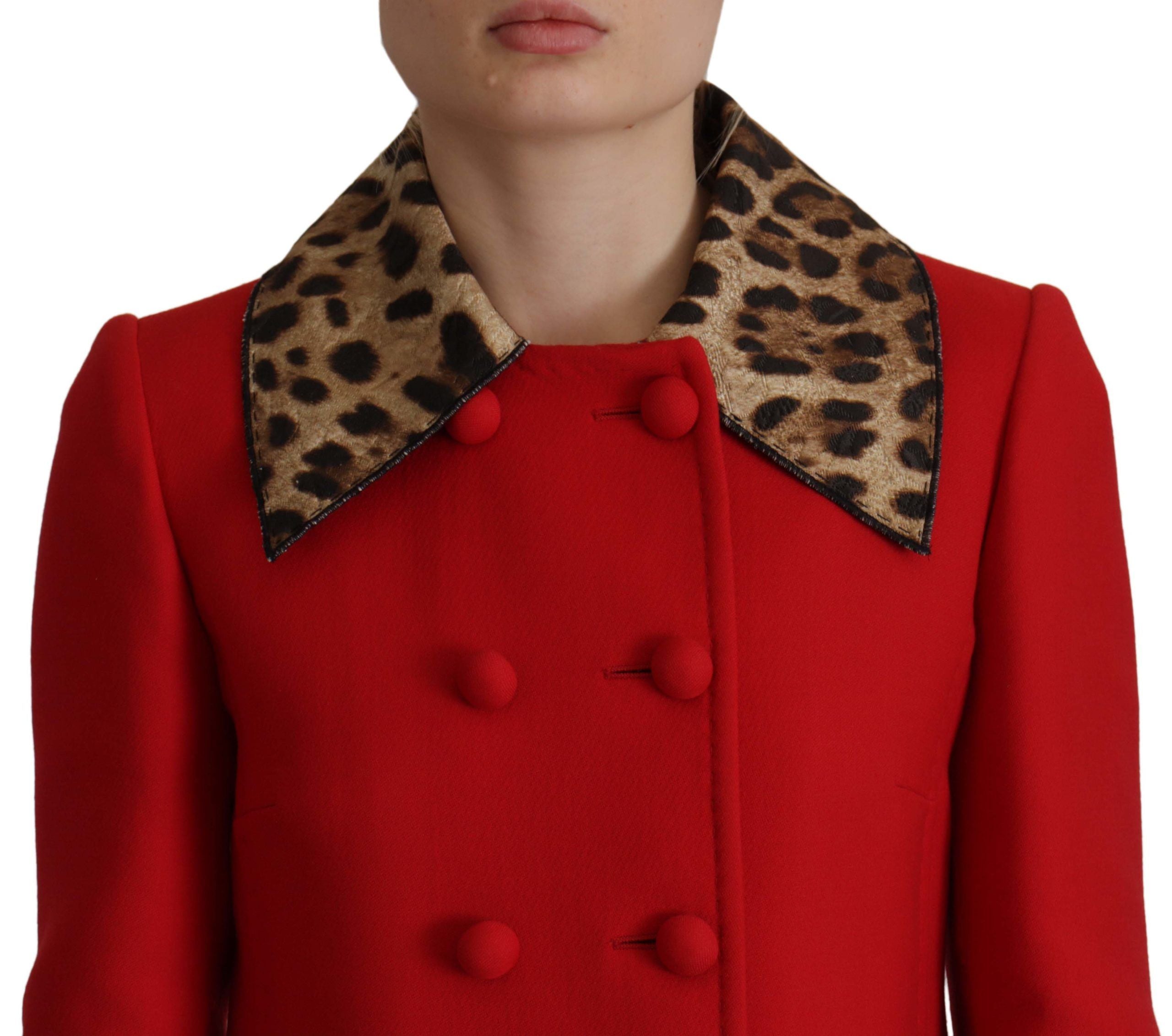 Red Leopard Wool Trenchcoat Jacket - ventzia