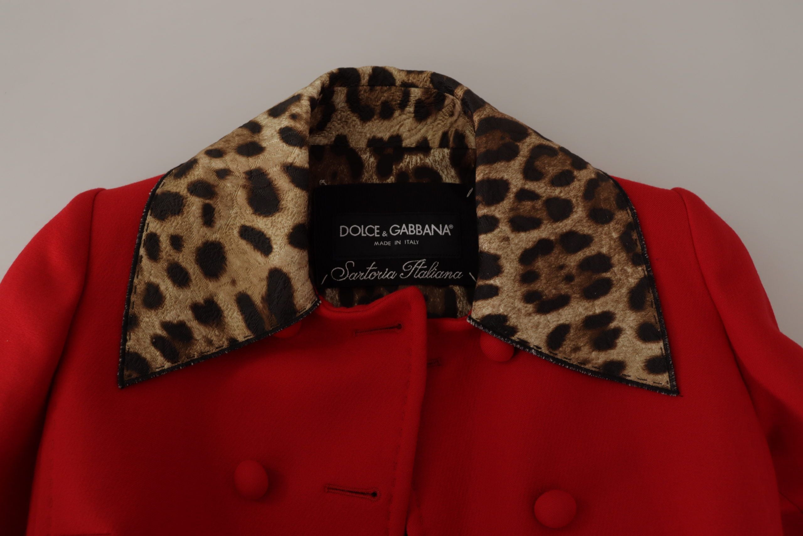 Red Leopard Wool Trenchcoat Jacket - ventzia