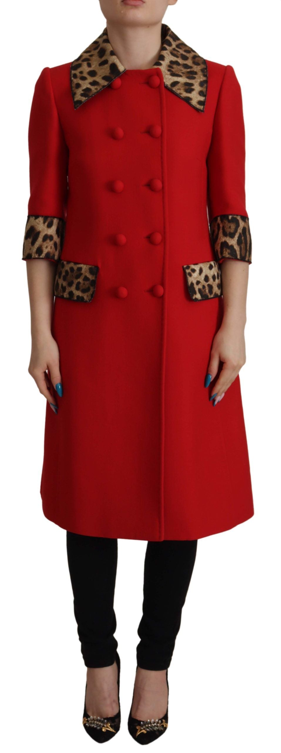 Red Leopard Wool Trenchcoat Jacket - ventzia