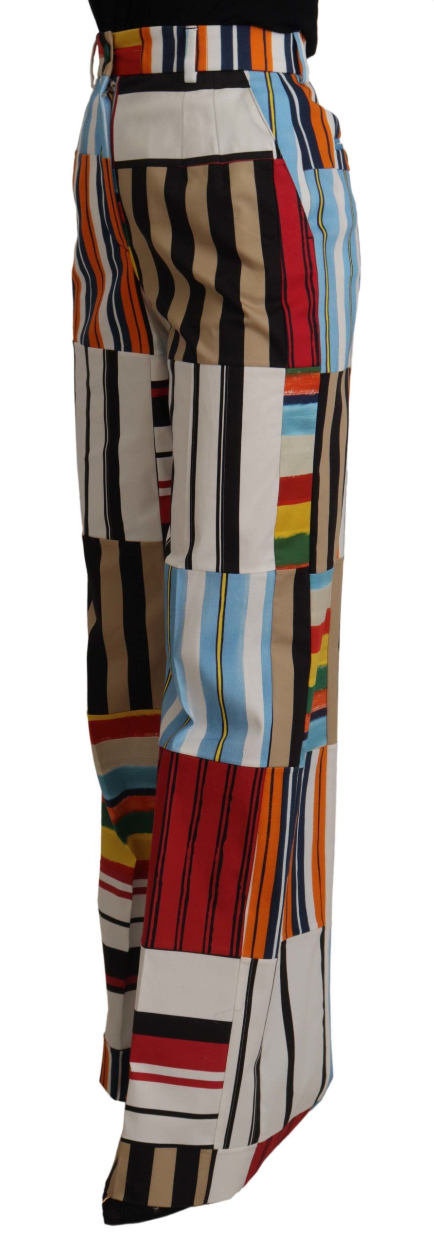 Multicolor Striped High Waist Cotton Pants - ventzia