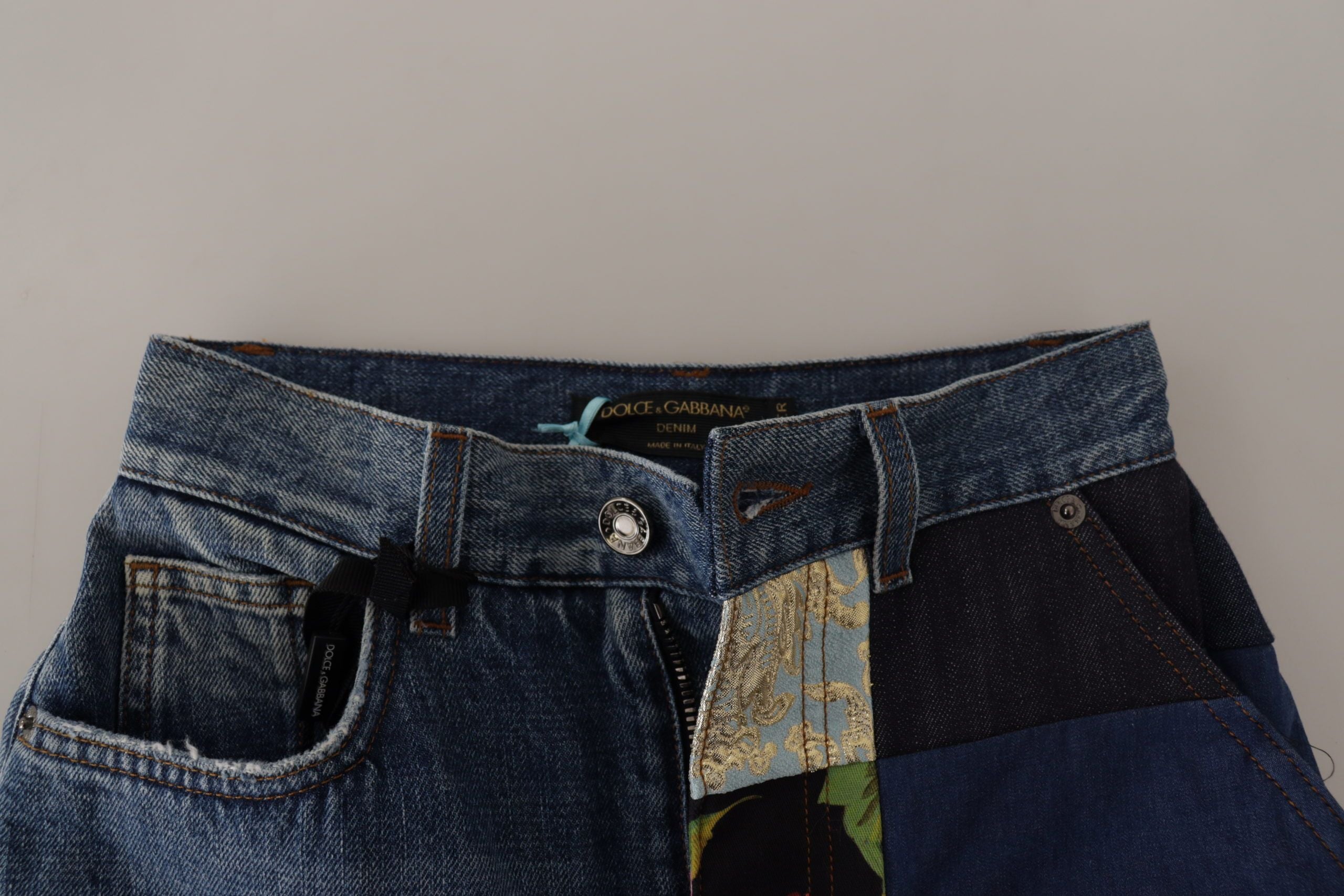 Blue Jeans Jacquard Majolica High Waist Pants - ventzia