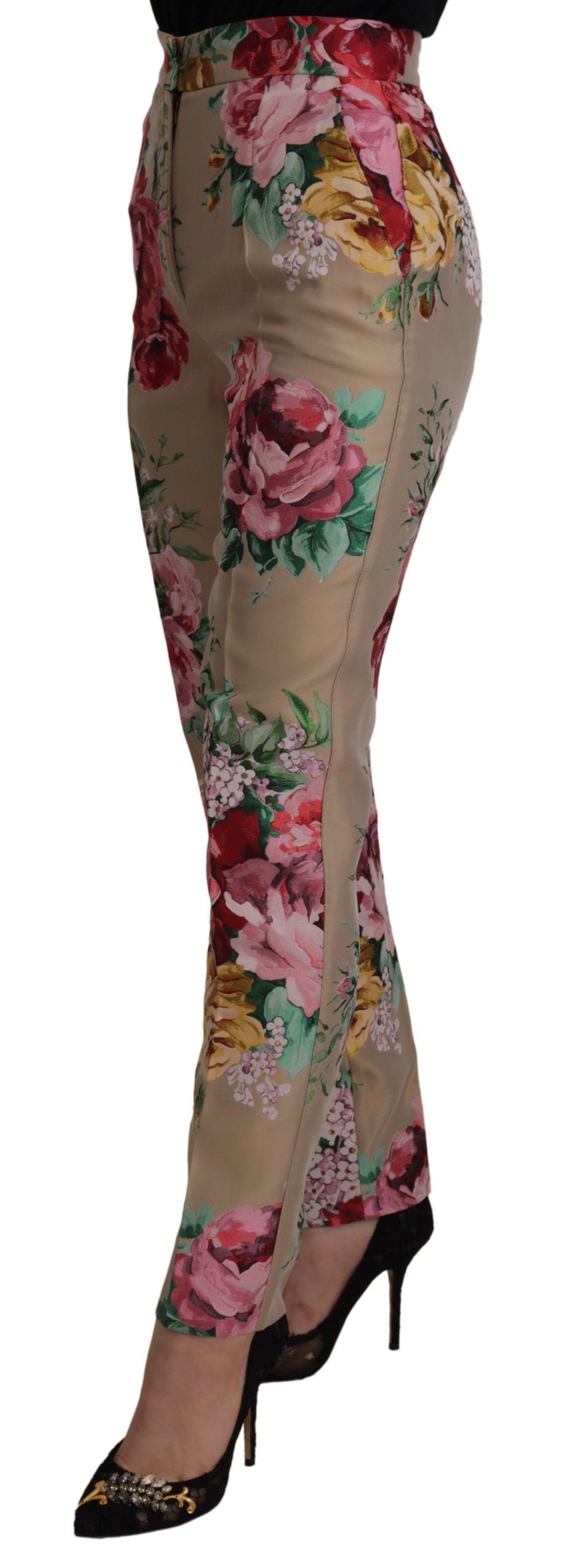 Beige Floral Dress Formal High Waist Pants - ventzia
