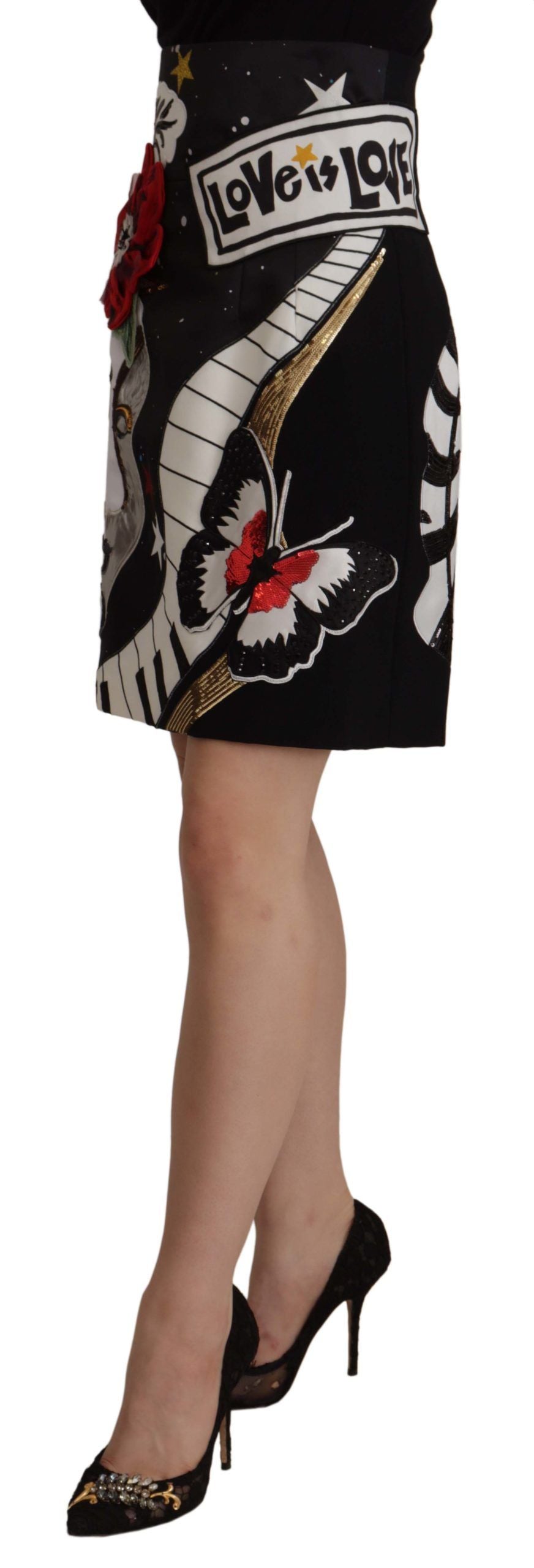 Black Love Clock Sequined Piano Skirt - ventzia