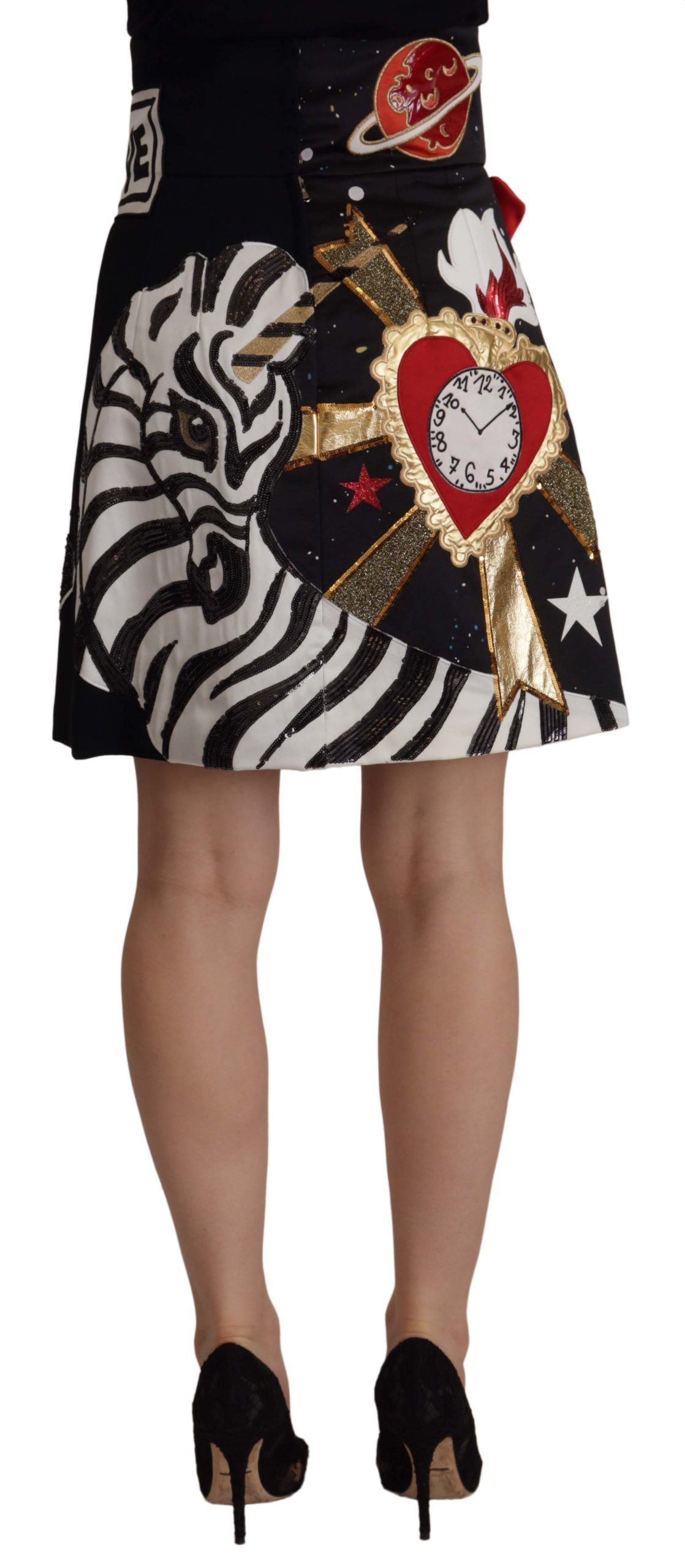 Black Love Clock Sequined Piano Skirt - ventzia