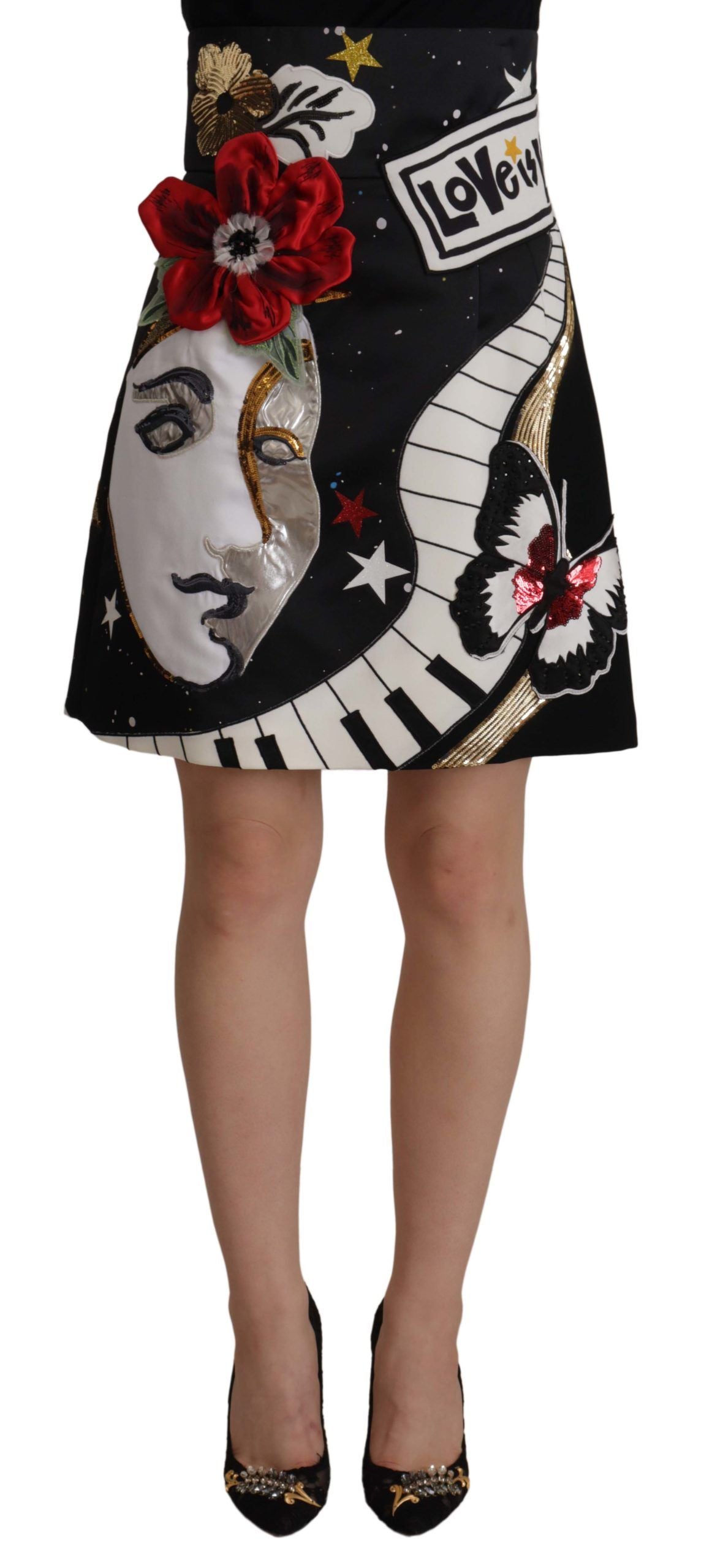 Black Love Clock Sequined Piano Skirt - ventzia