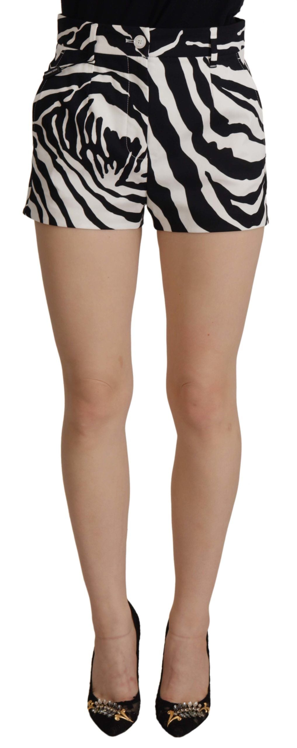 Black White Cotton Stretch Hot Pants Shorts - ventzia