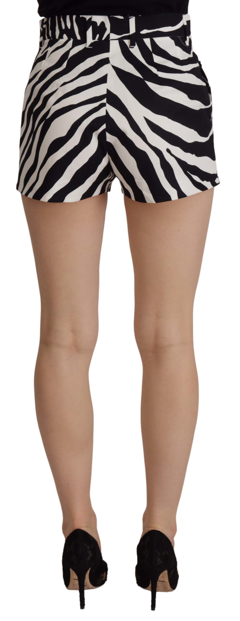 Black White Cotton Stretch Hot Pants Shorts - ventzia