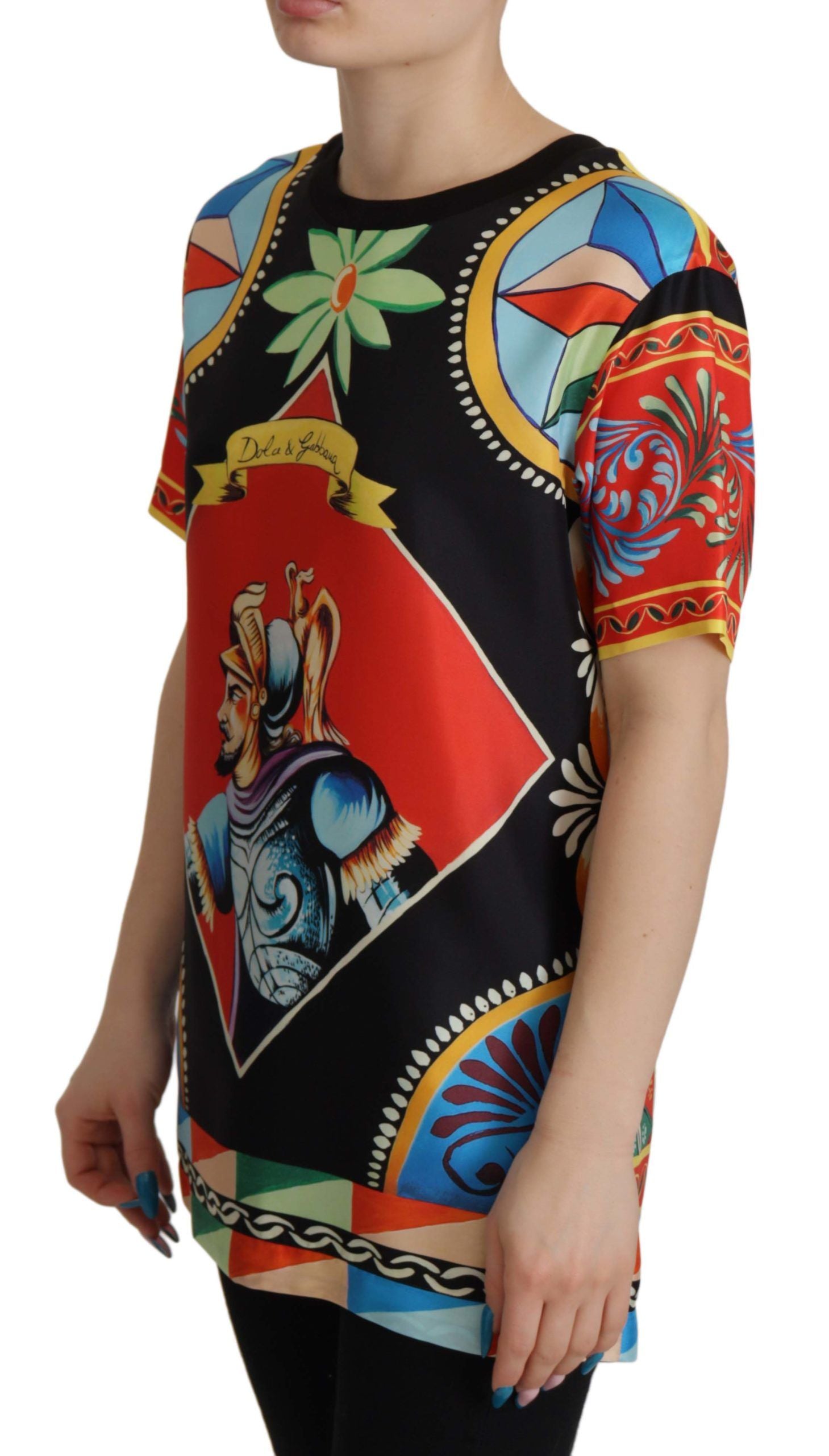 Multicolor Soldier Carretto Silk Top T-shirt - ventzia