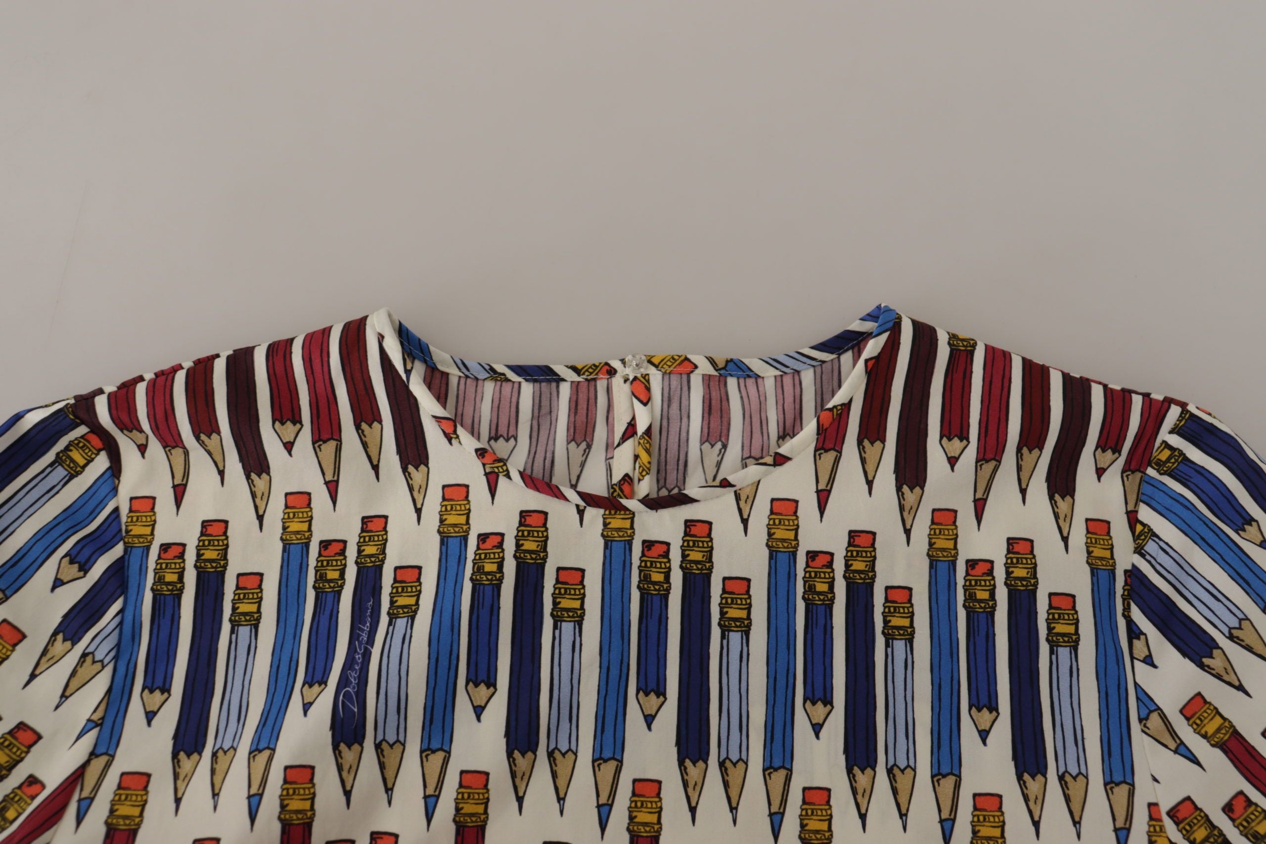 White Pencil Print Cotton T-shirt Blouse - ventzia