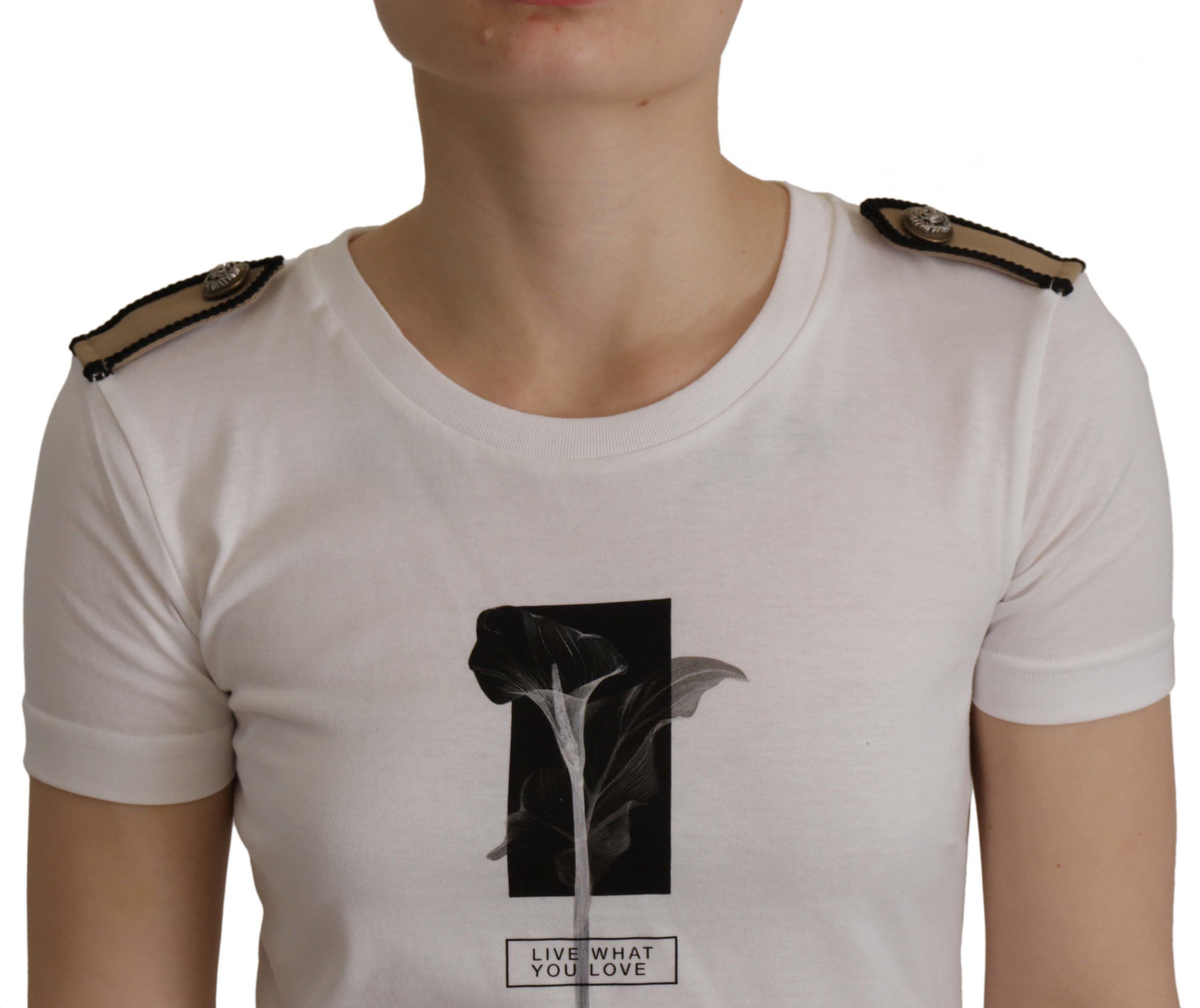 White Black Roses Crewneck Cotton T-shirt - ventzia
