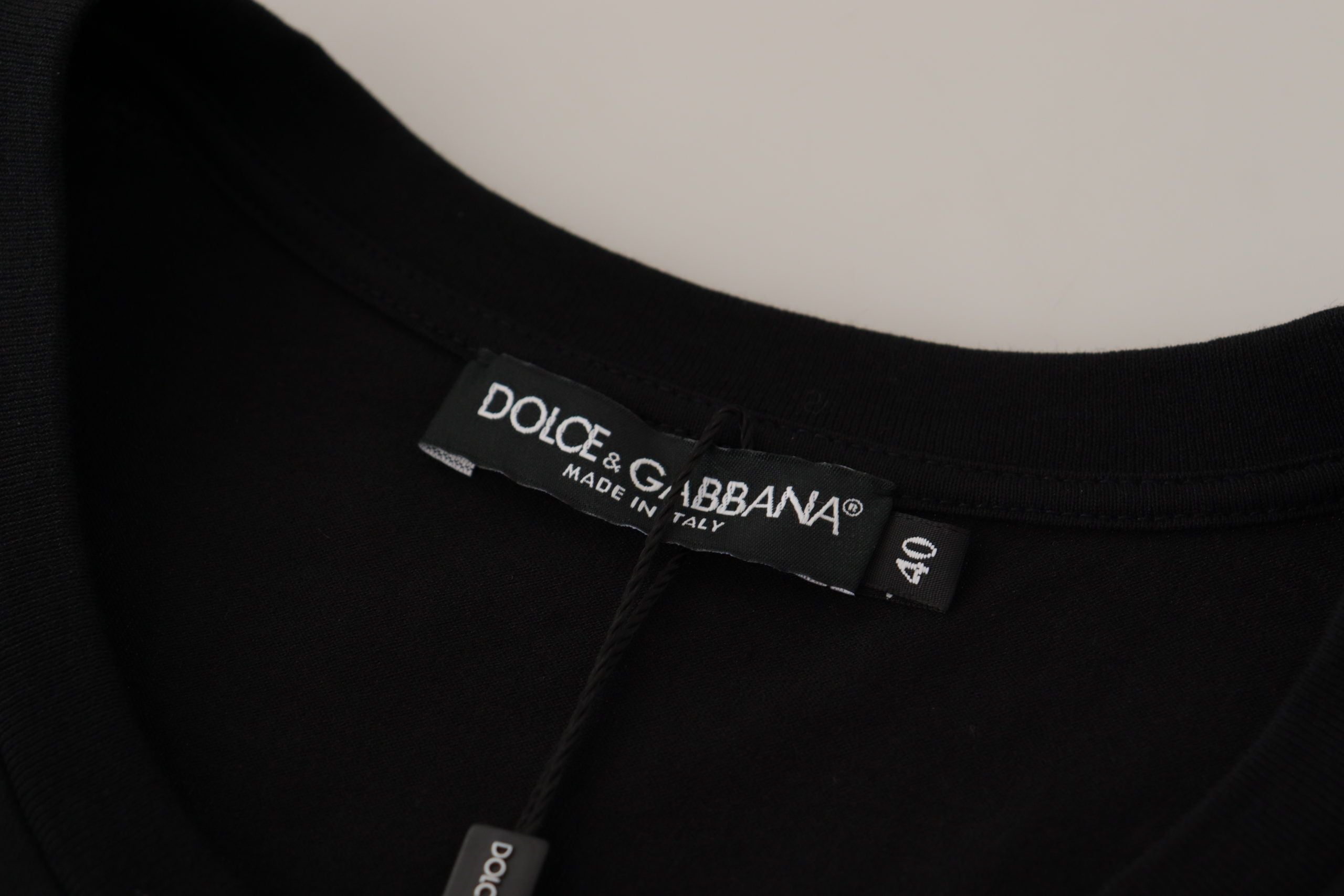 Black Logo Motive Crewneck Cotton T-shirt - ventzia