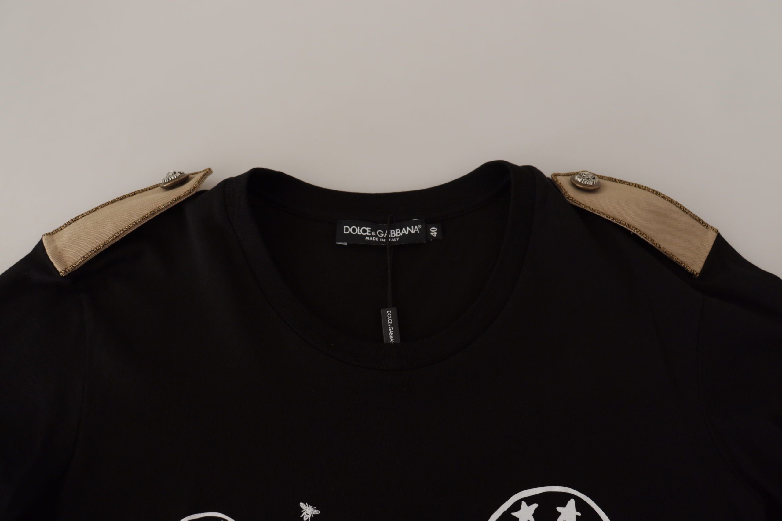 Black Logo Motive Crewneck Cotton T-shirt - ventzia