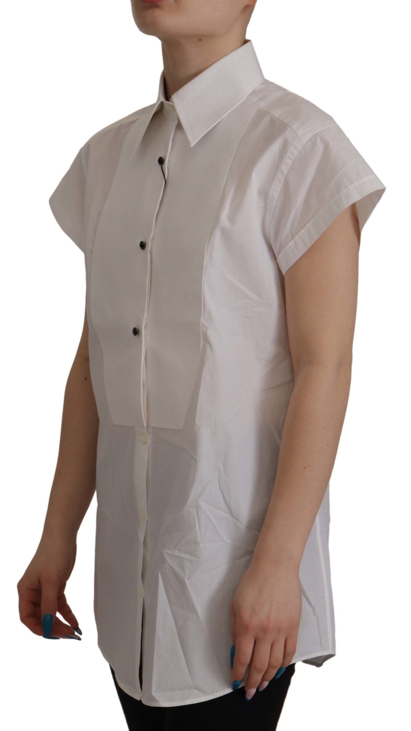 White Sleeveless Tuxedo Formal Blouse Top - ventzia