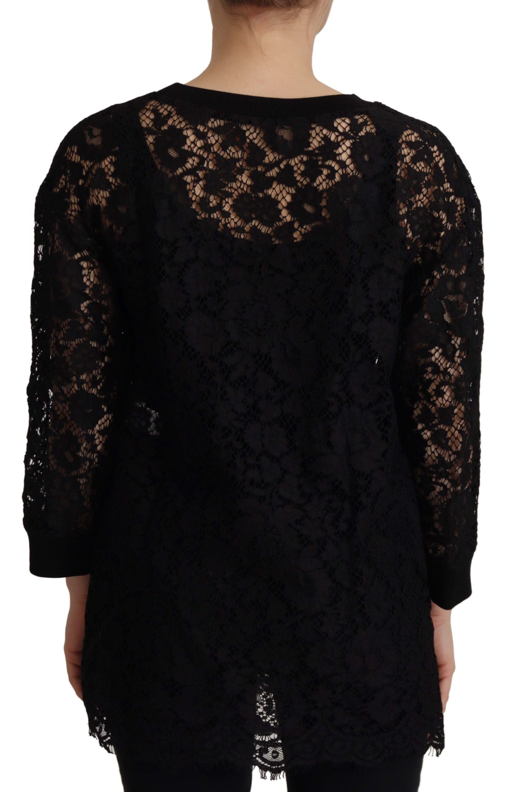 Black Floral Lace Pullover Sicily Blouse - ventzia