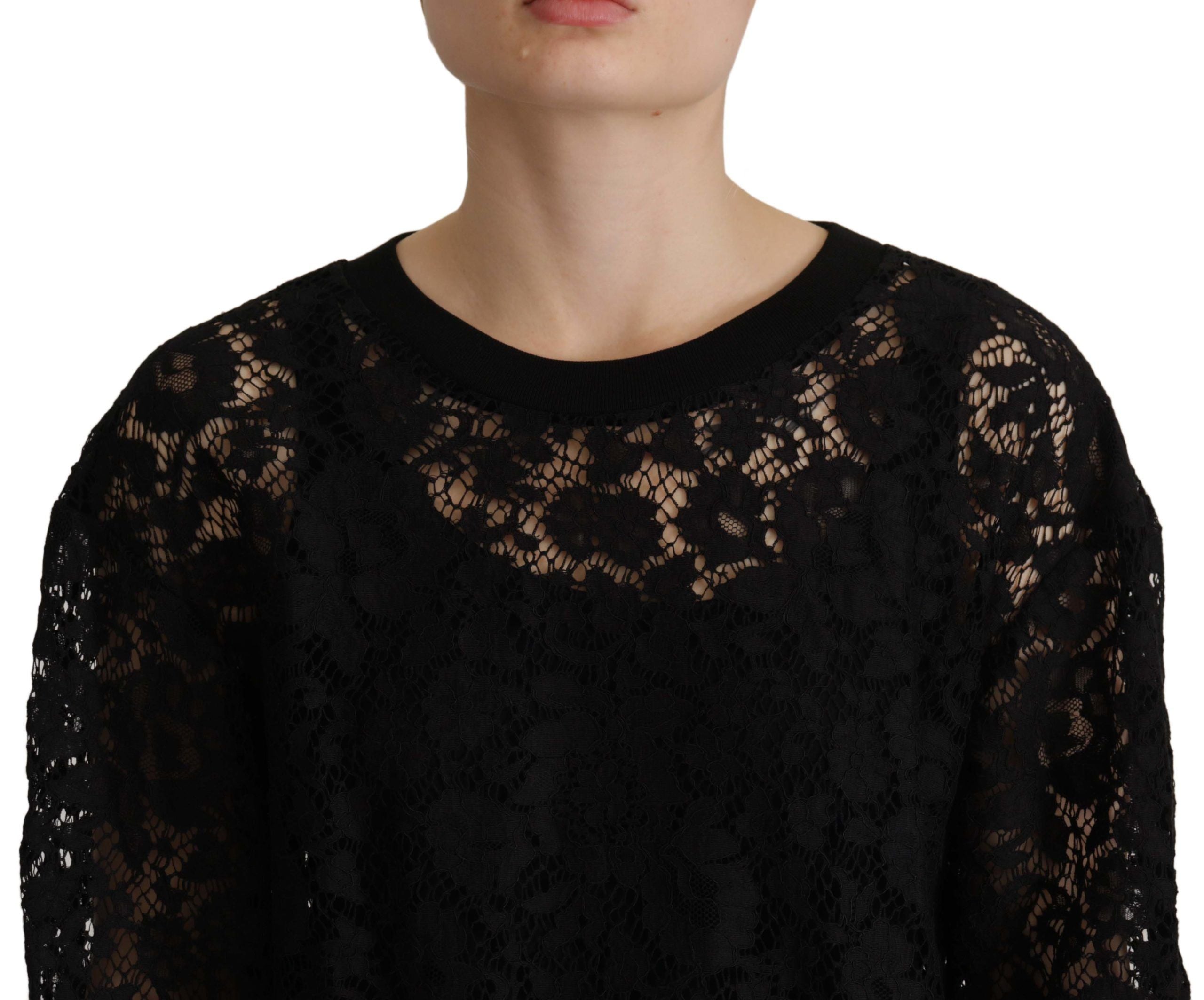 Black Floral Lace Pullover Sicily Blouse - ventzia