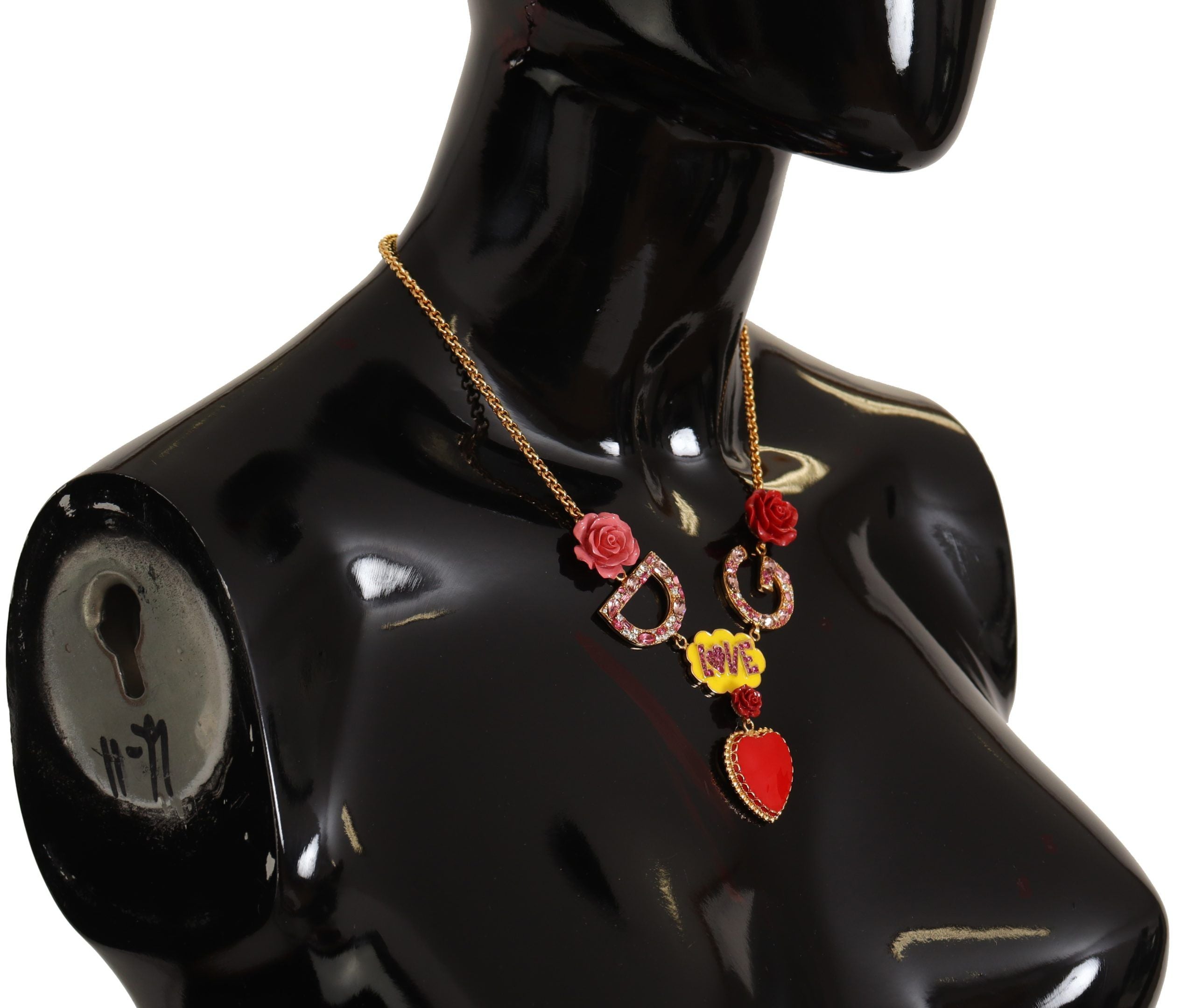 Gold Rose Love Crystal Charm Chain Necklace - ventzia