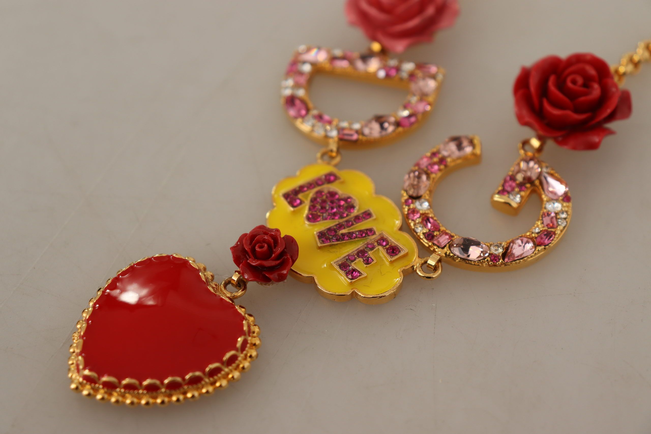 Gold Rose Love Crystal Charm Chain Necklace - ventzia
