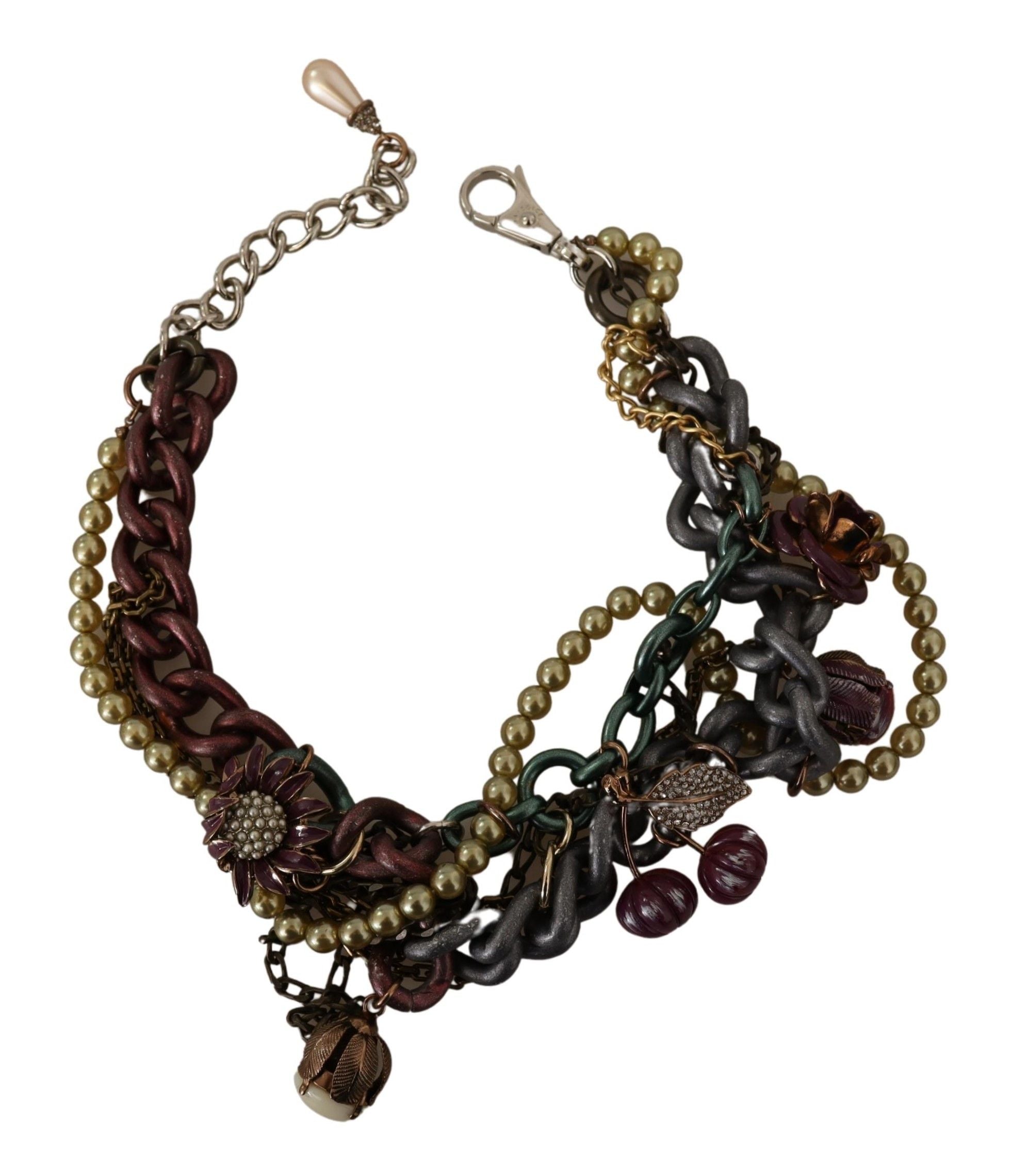 Gold Brass Sicily Floral Crystal Statement Necklace - ventzia