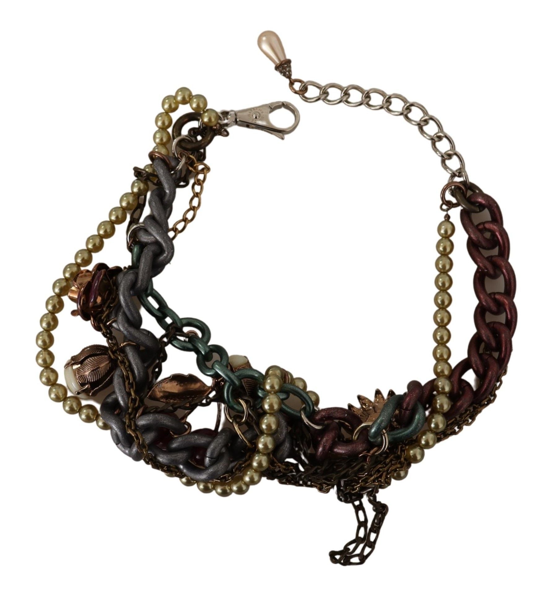 Gold Brass Sicily Floral Crystal Statement Necklace - ventzia