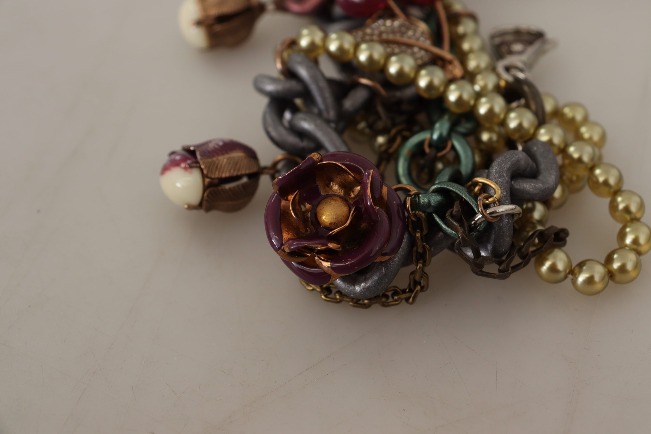 Gold Brass Sicily Floral Crystal Statement Necklace - ventzia