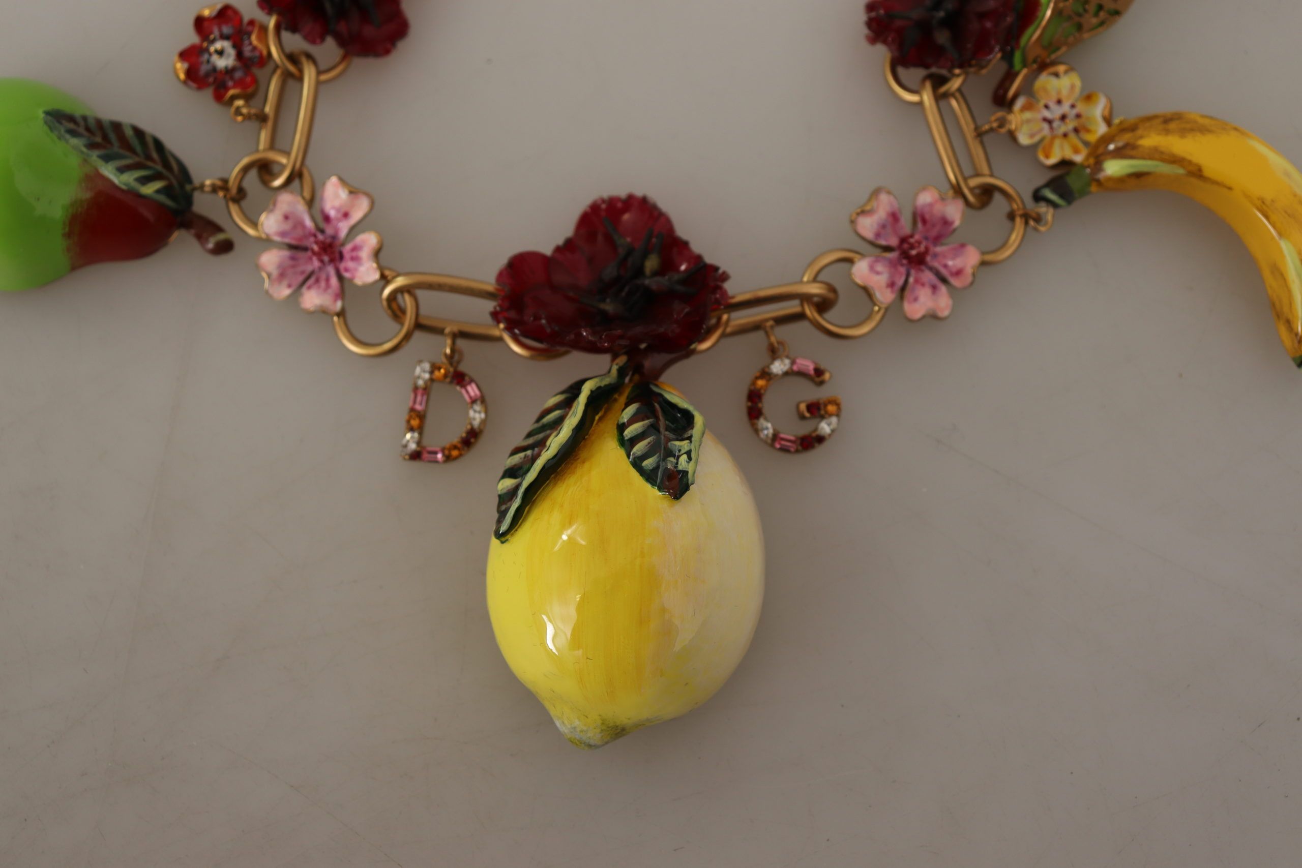 Gold Brass Sicily Fruits Roses Statement Necklace - ventzia