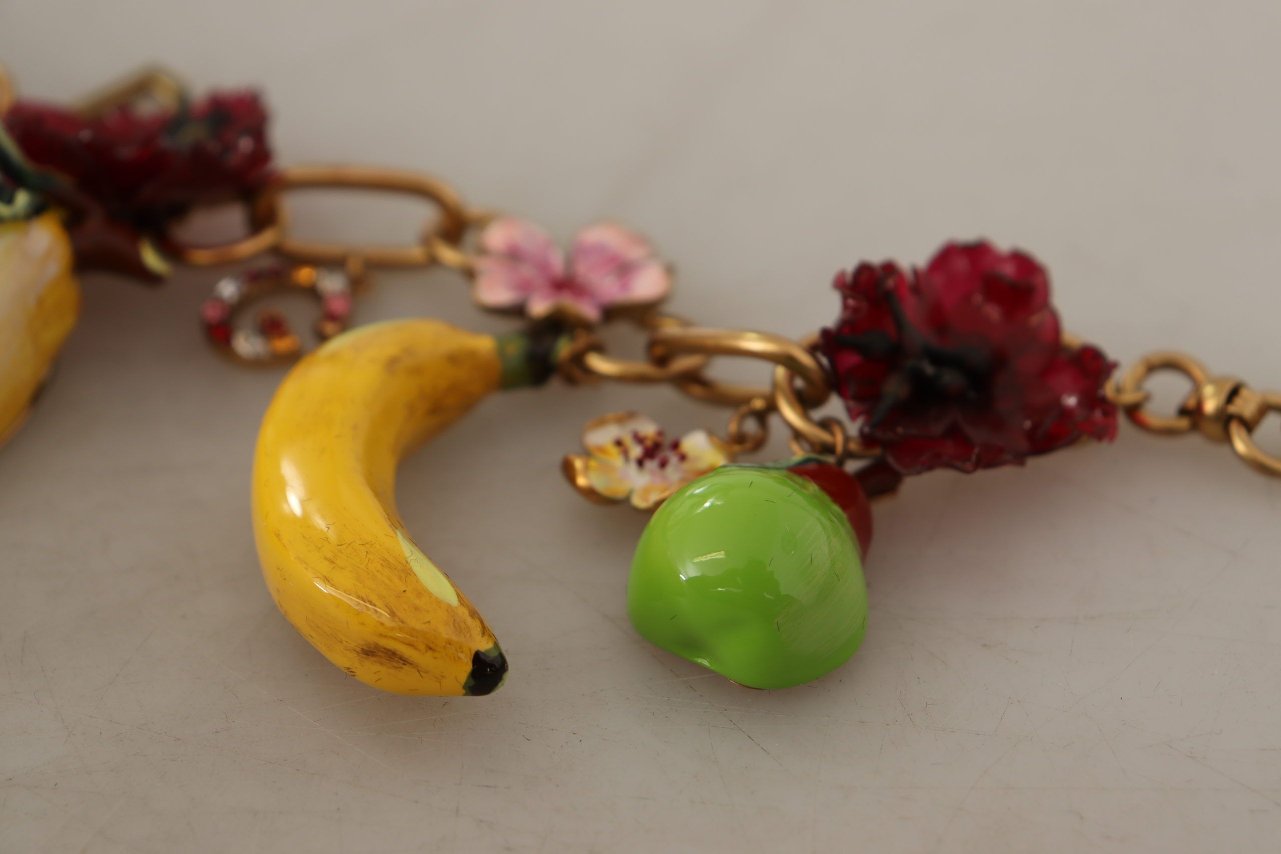 Gold Brass Sicily Fruits Roses Statement Necklace - ventzia