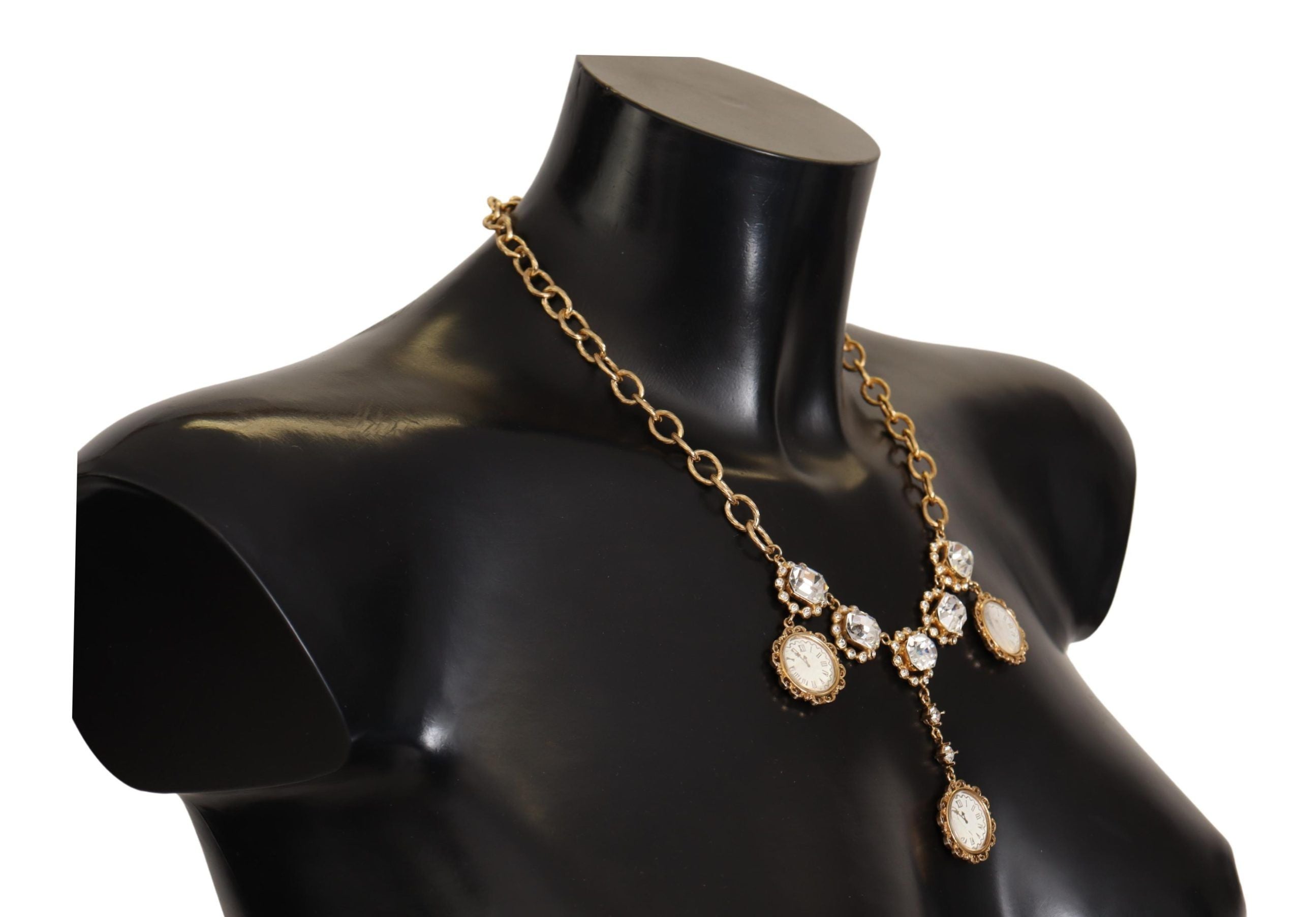 Gold Clock Statement Crystal Chain Necklace - ventzia