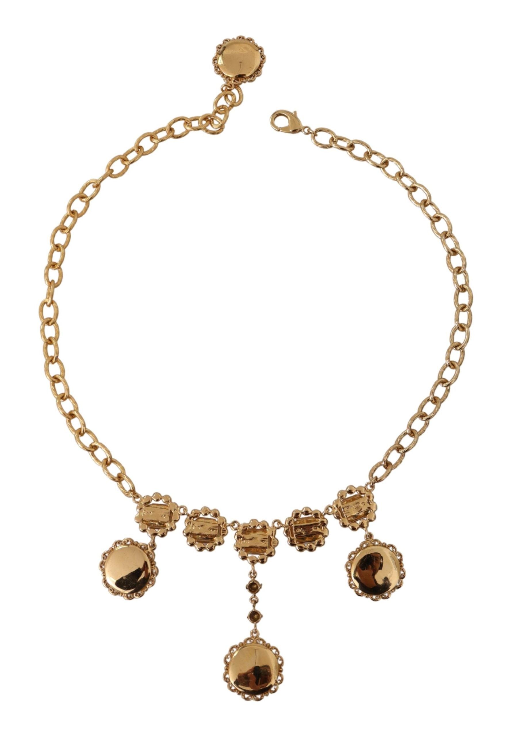 Gold Clock Statement Crystal Chain Necklace - ventzia