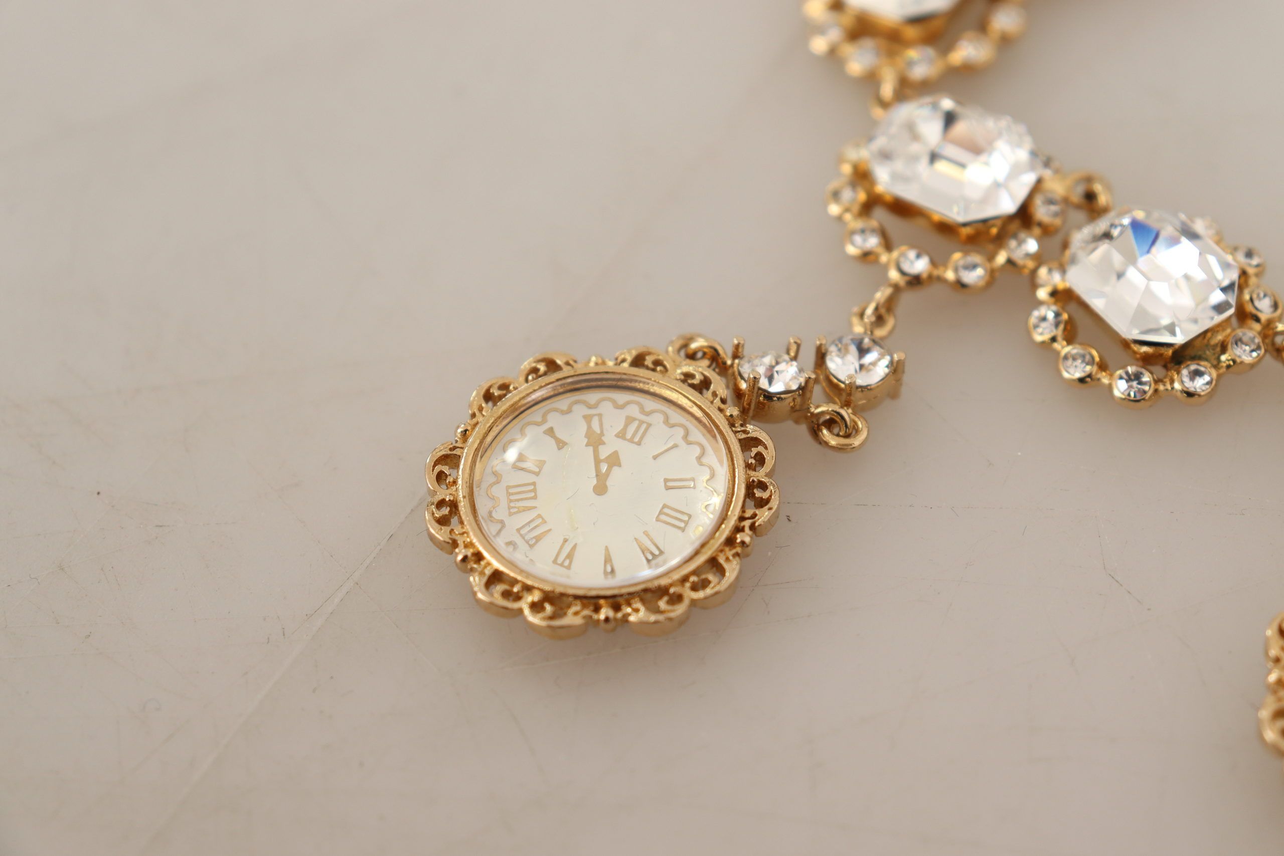 Gold Clock Statement Crystal Chain Necklace - ventzia