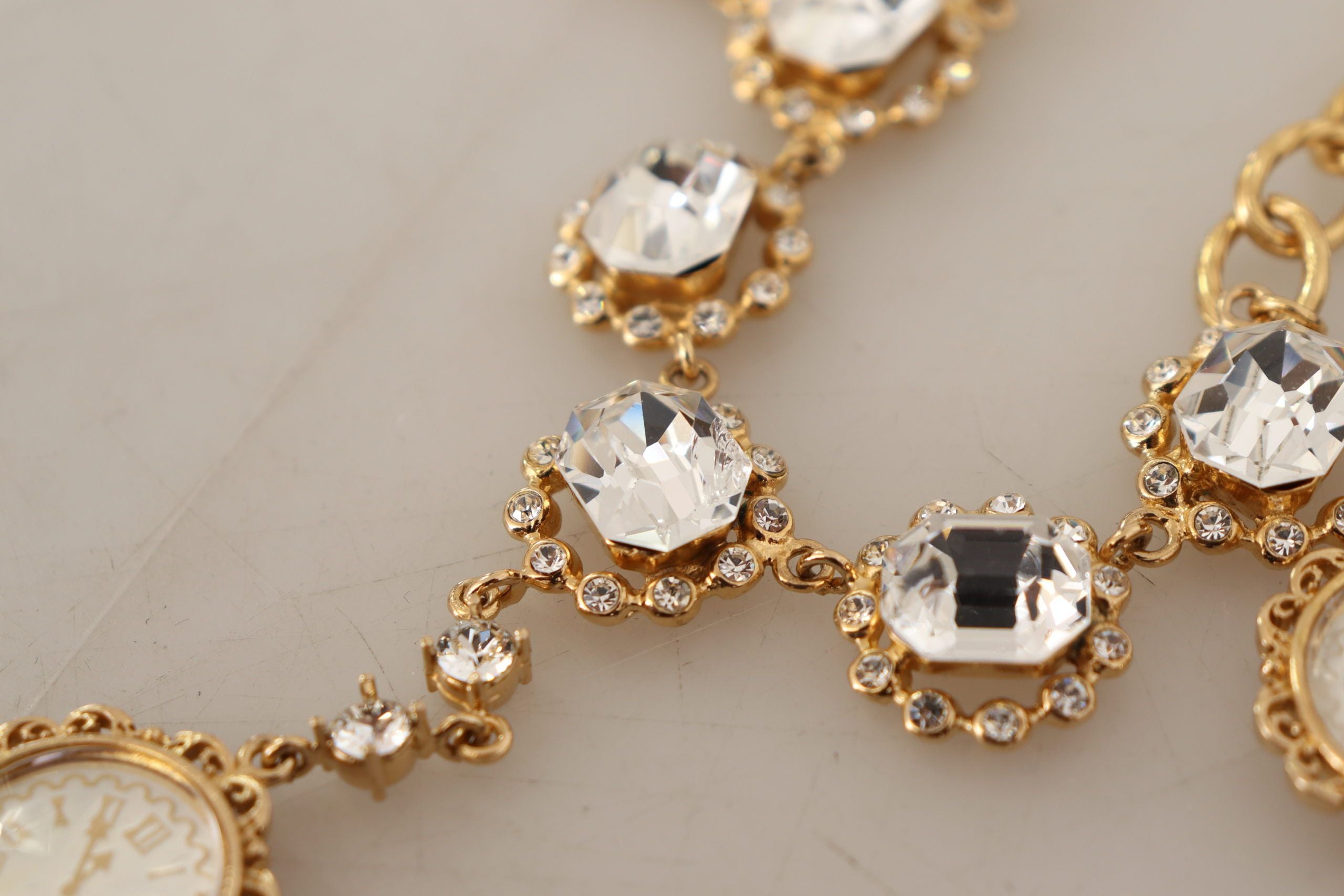 Gold Clock Statement Crystal Chain Necklace - ventzia