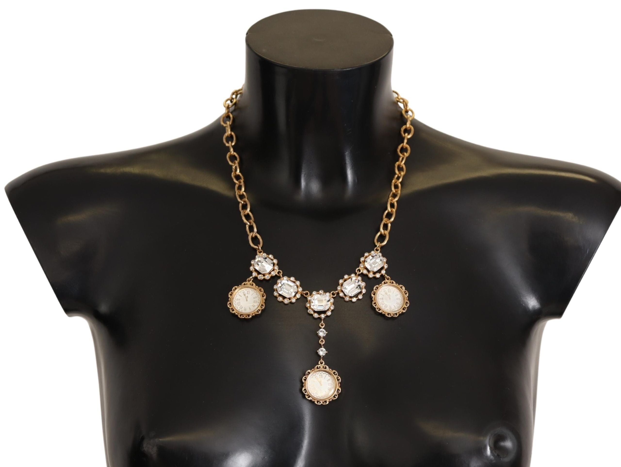 Gold Clock Statement Crystal Chain Necklace - ventzia