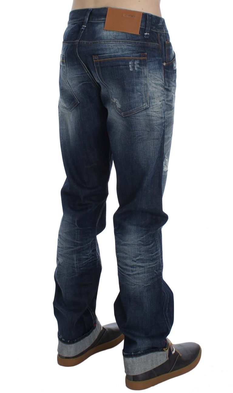 Blue Wash Cotton Denim Regular Fit Jeans - ventzia