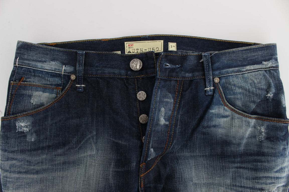 Blue Wash Cotton Denim Regular Fit Jeans - ventzia