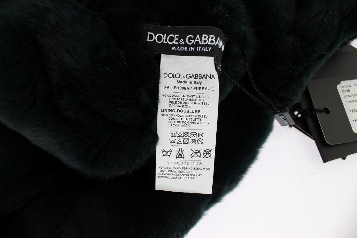 Exclusive Green Weasel Fur Hooded Scarf - ventzia