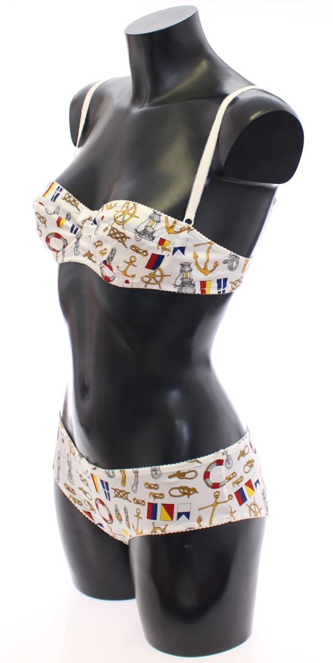 Elegant White Sailor Print Lingerie Set - ventzia