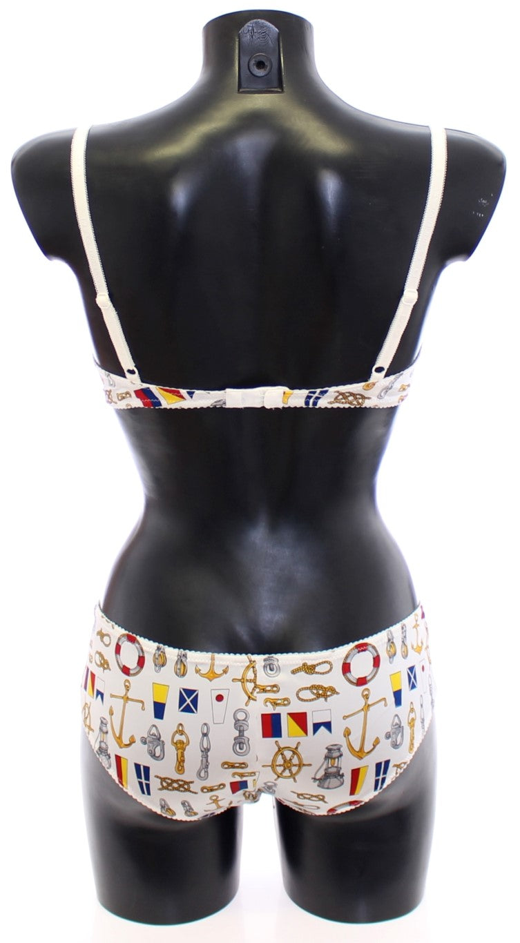 Elegant White Sailor Print Lingerie Set - ventzia