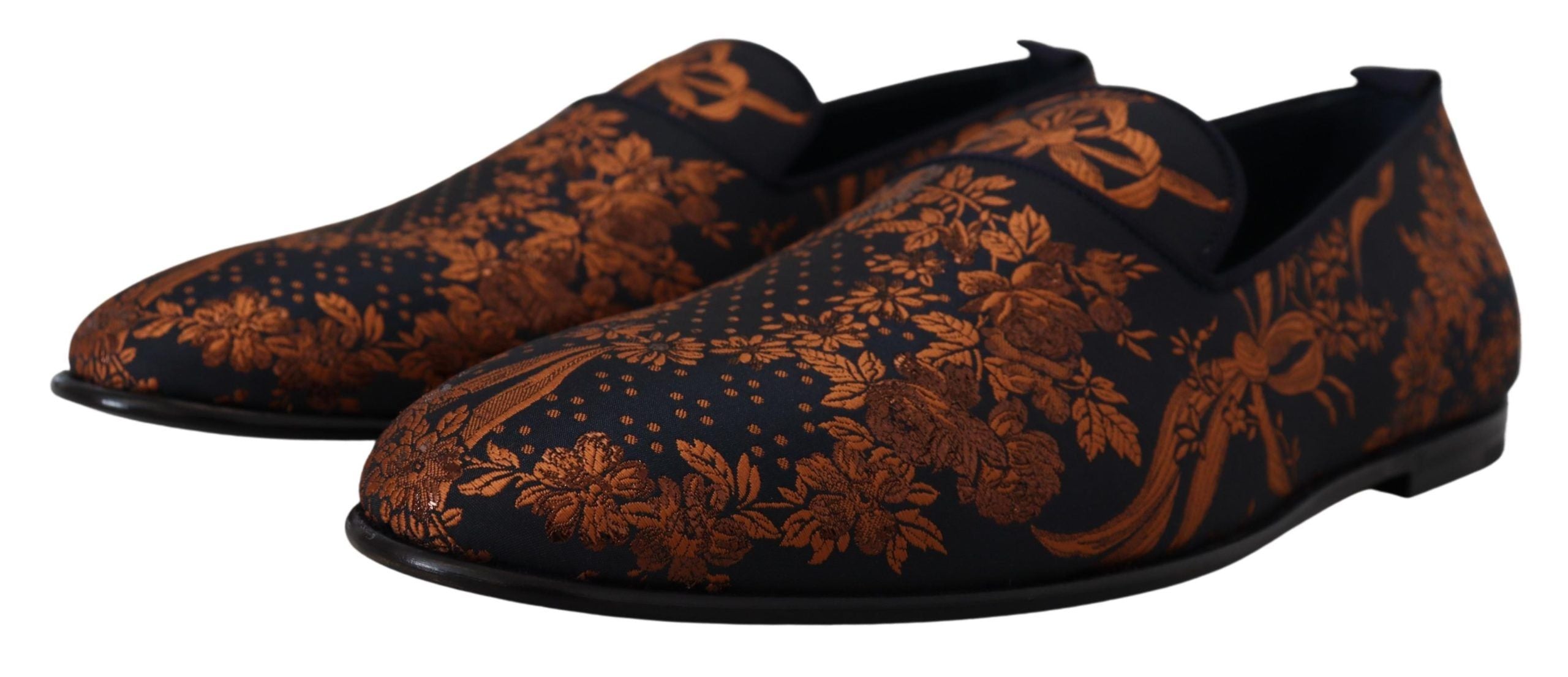 Blue Rust Floral Slippers Loafers Shoes - ventzia