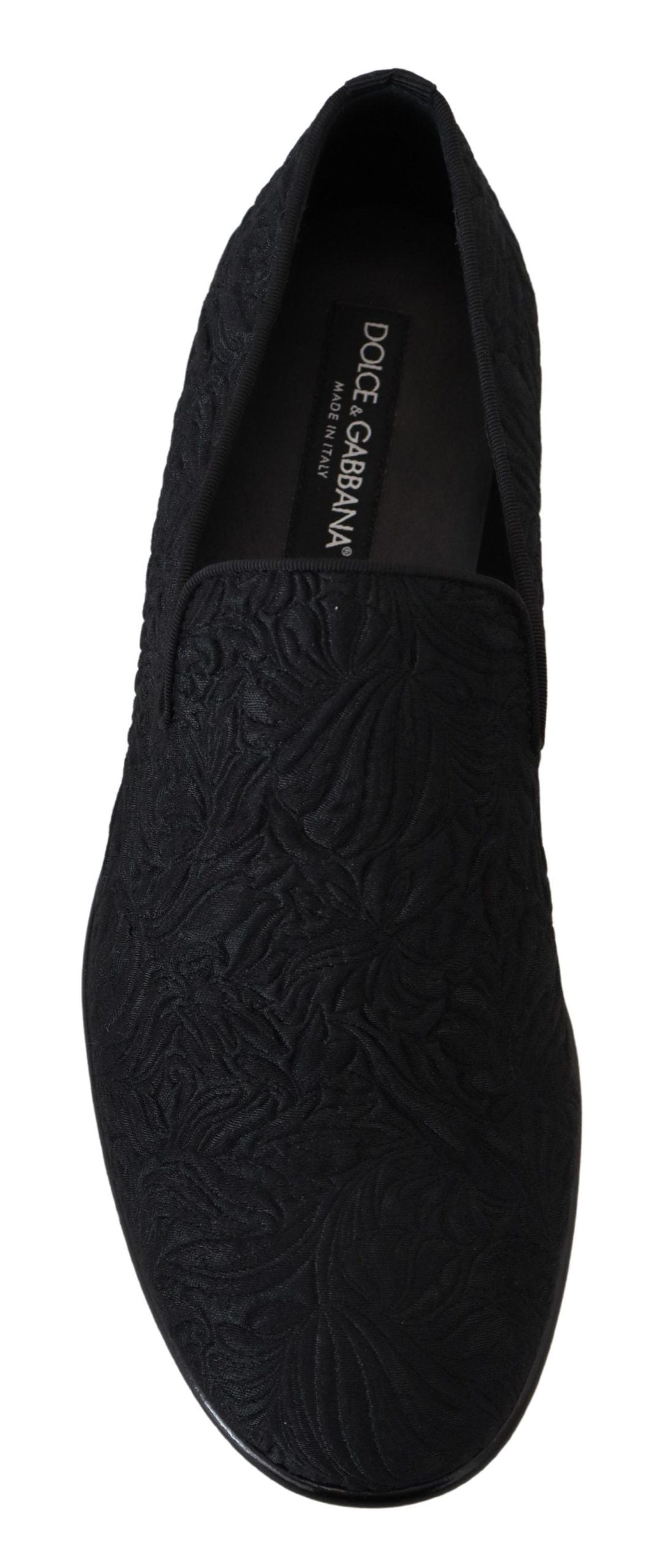 Black Floral Jacquard Slippers Loafers Shoes - ventzia