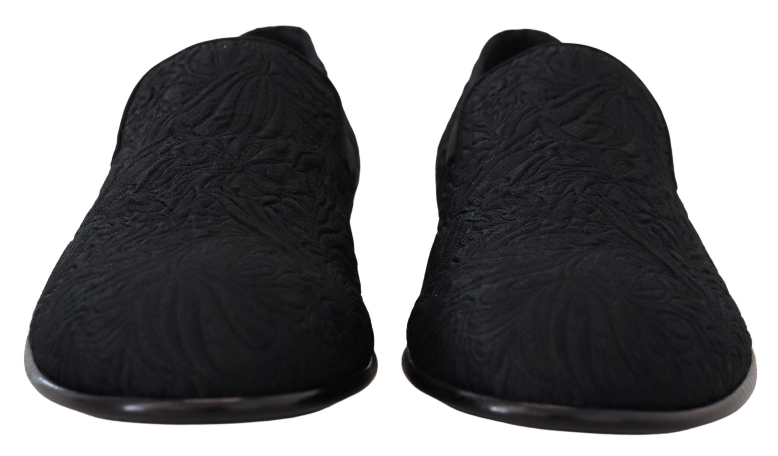 Black Floral Jacquard Slippers Loafers Shoes - ventzia