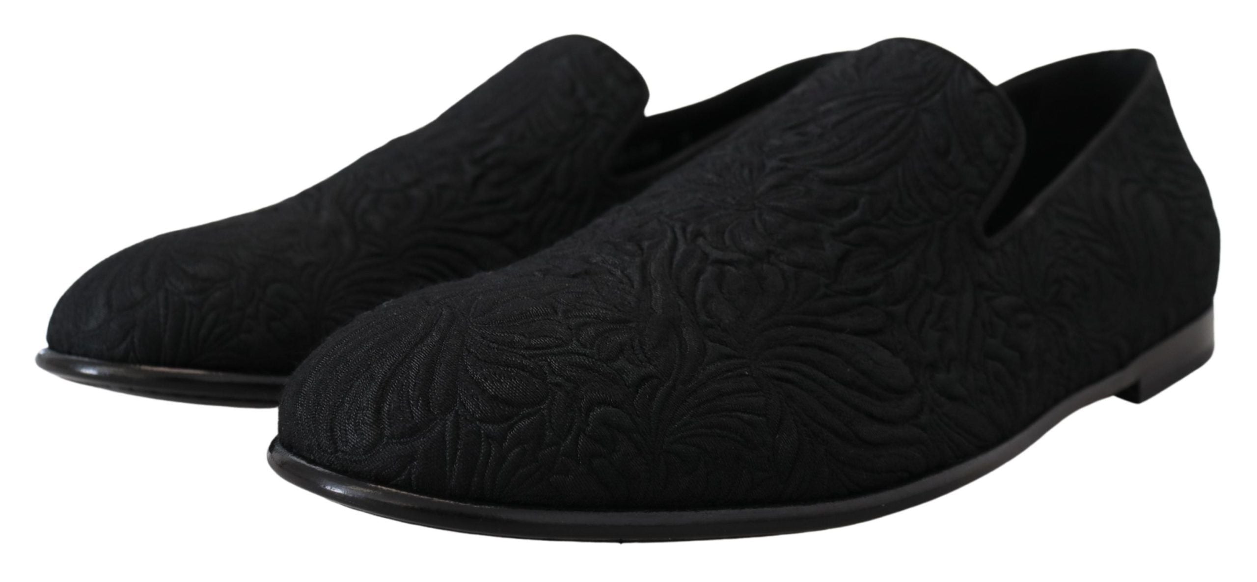 Black Floral Jacquard Slippers Loafers Shoes - ventzia