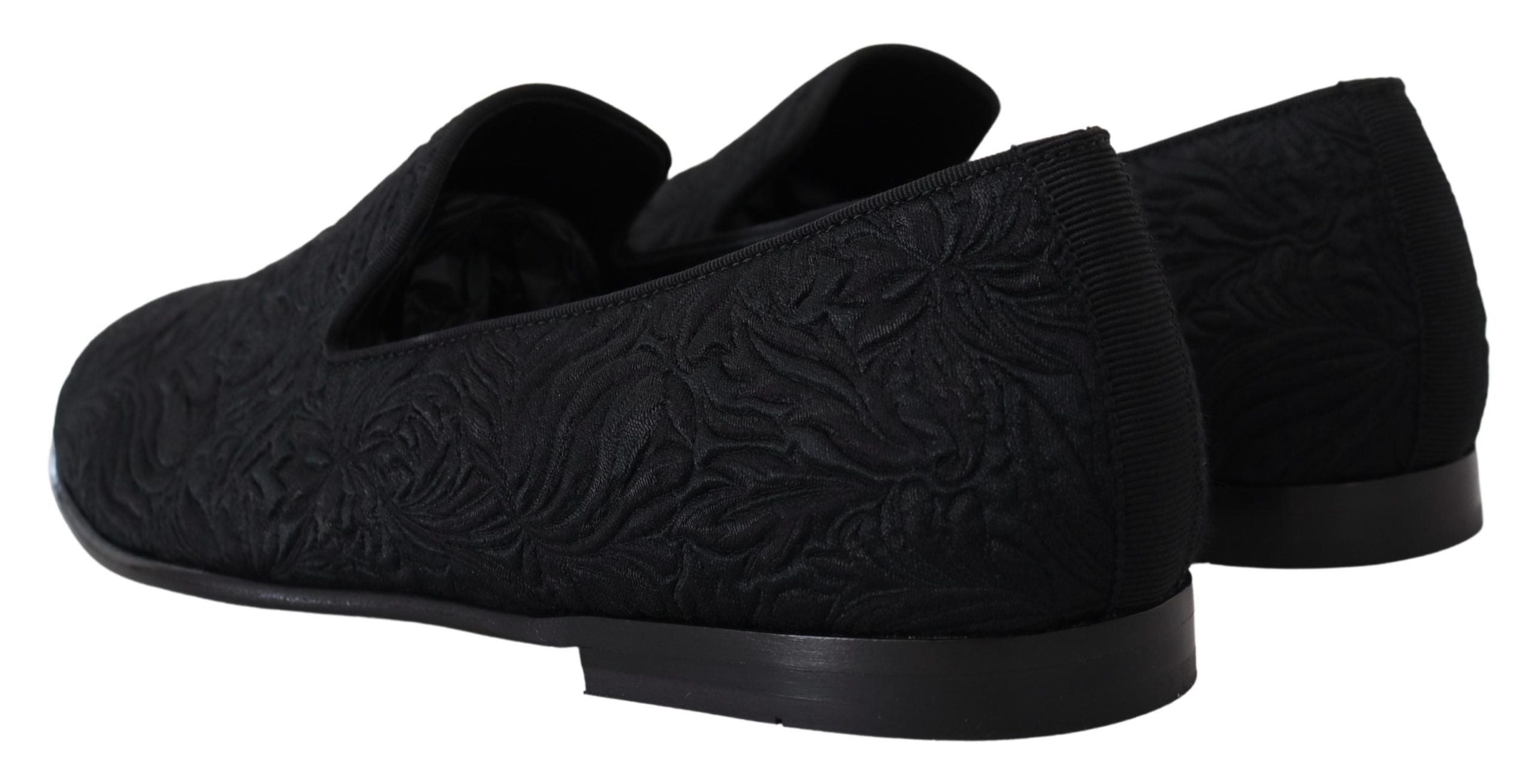 Black Floral Jacquard Slippers Loafers Shoes - ventzia
