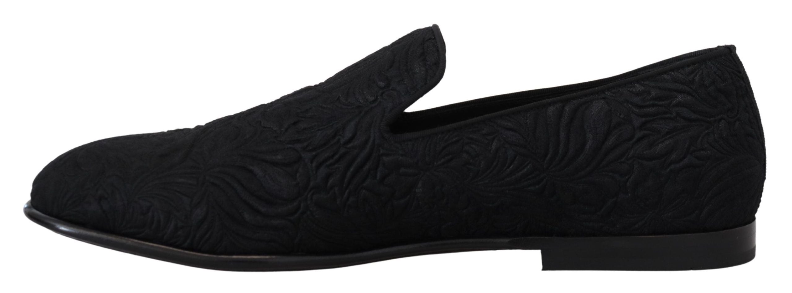 Black Floral Jacquard Slippers Loafers Shoes - ventzia