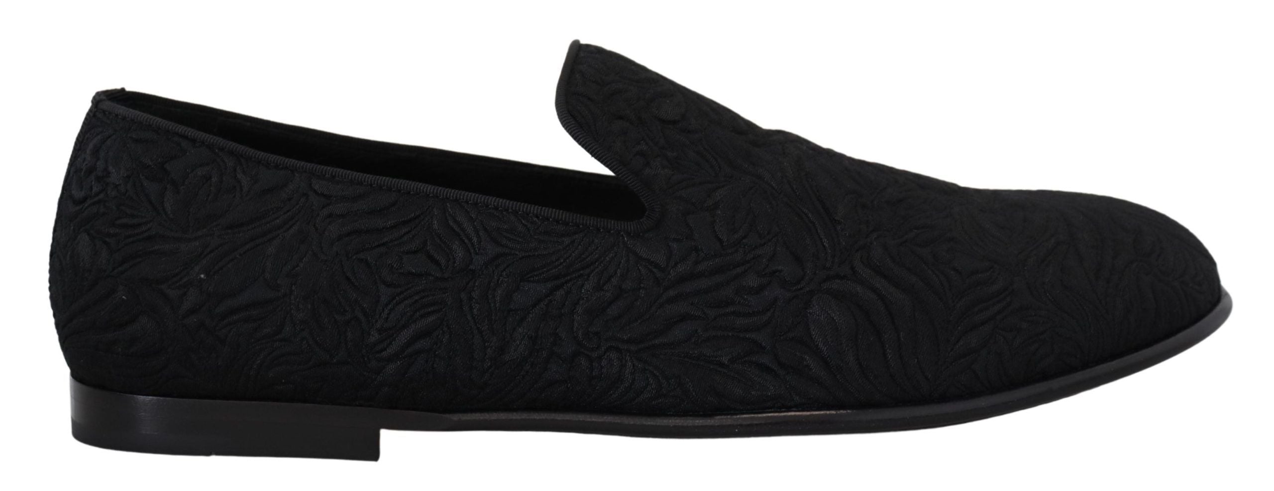 Black Floral Jacquard Slippers Loafers Shoes - ventzia