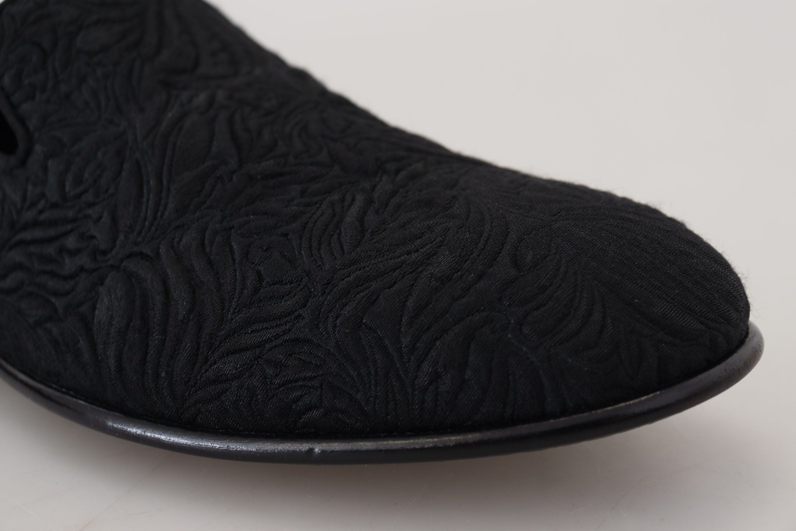 Black Floral Jacquard Slippers Loafers Shoes - ventzia