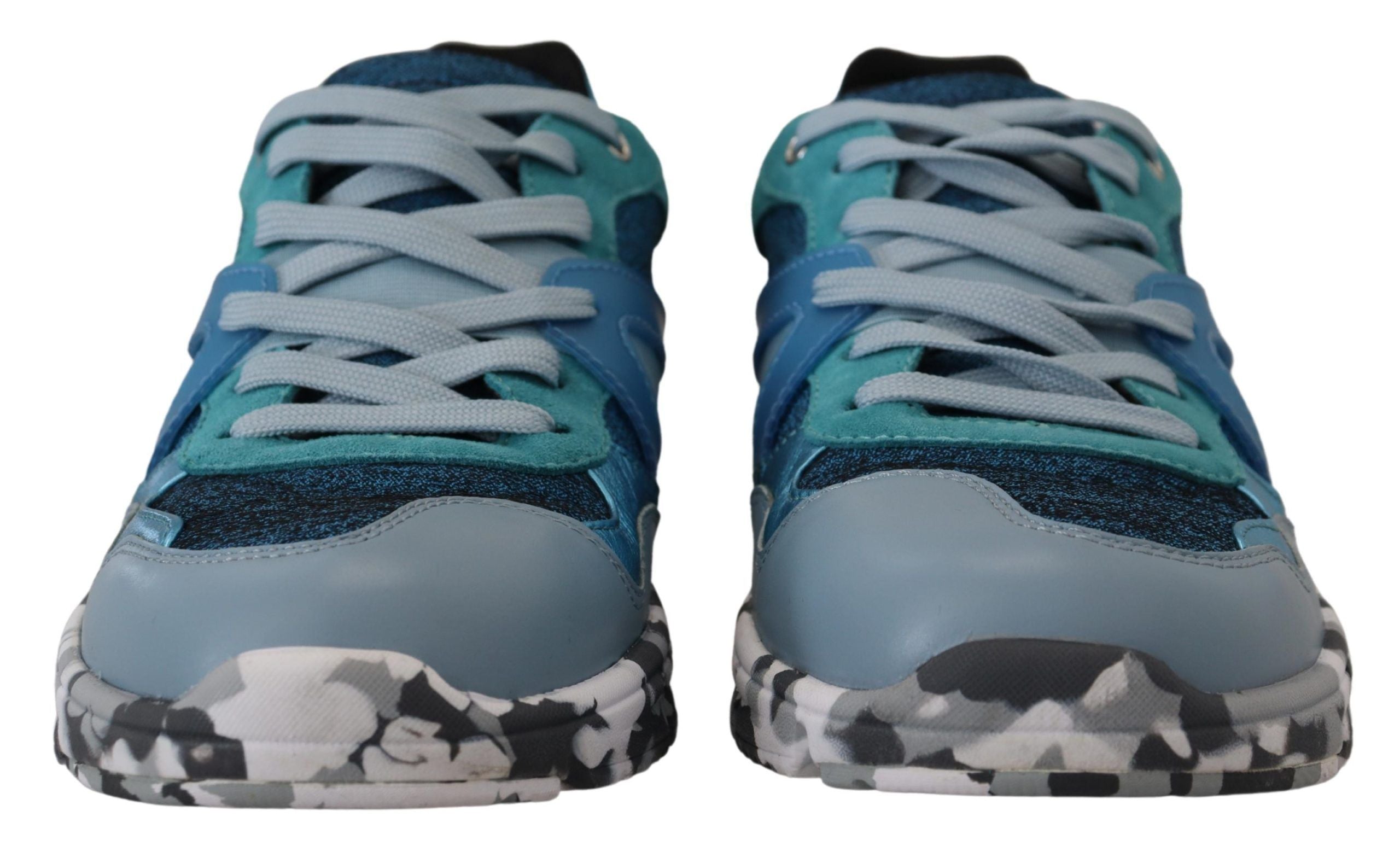 Blue Gray Leather Sport Low Top Sneakers - ventzia