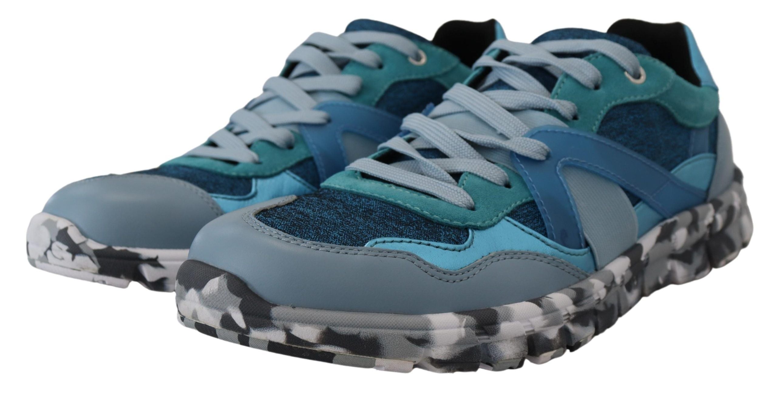 Blue Gray Leather Sport Low Top Sneakers - ventzia