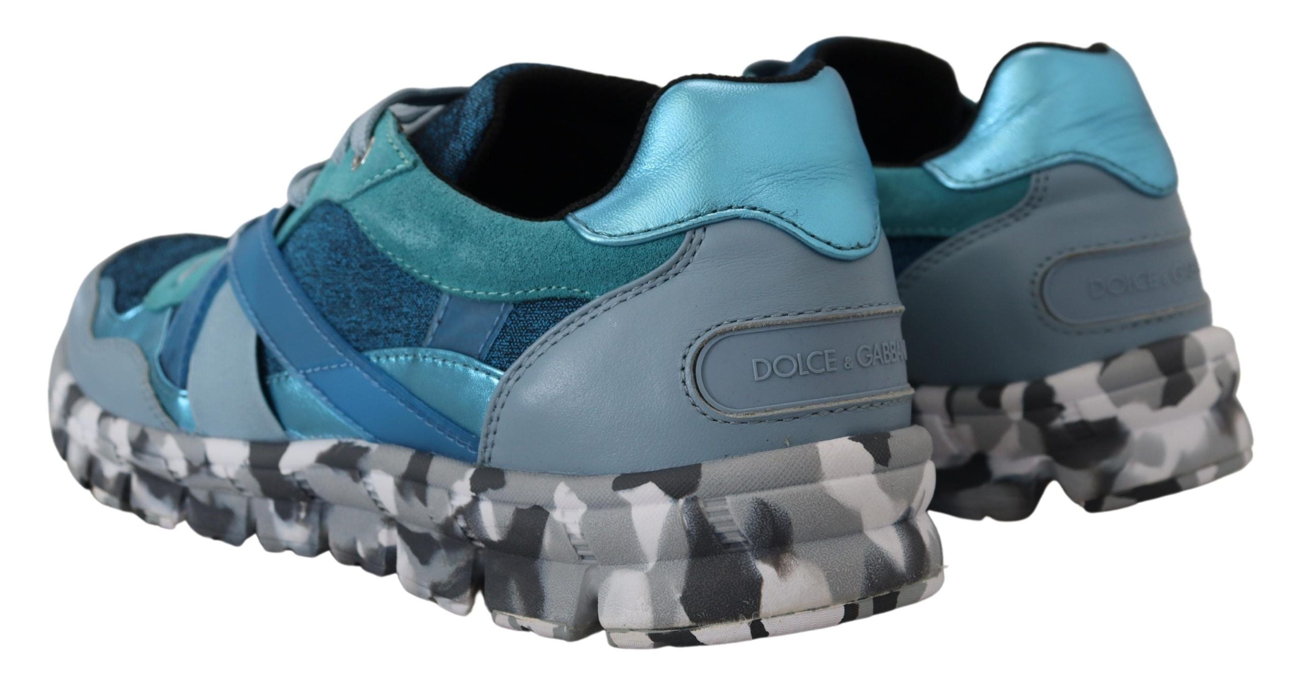 Blue Gray Leather Sport Low Top Sneakers - ventzia