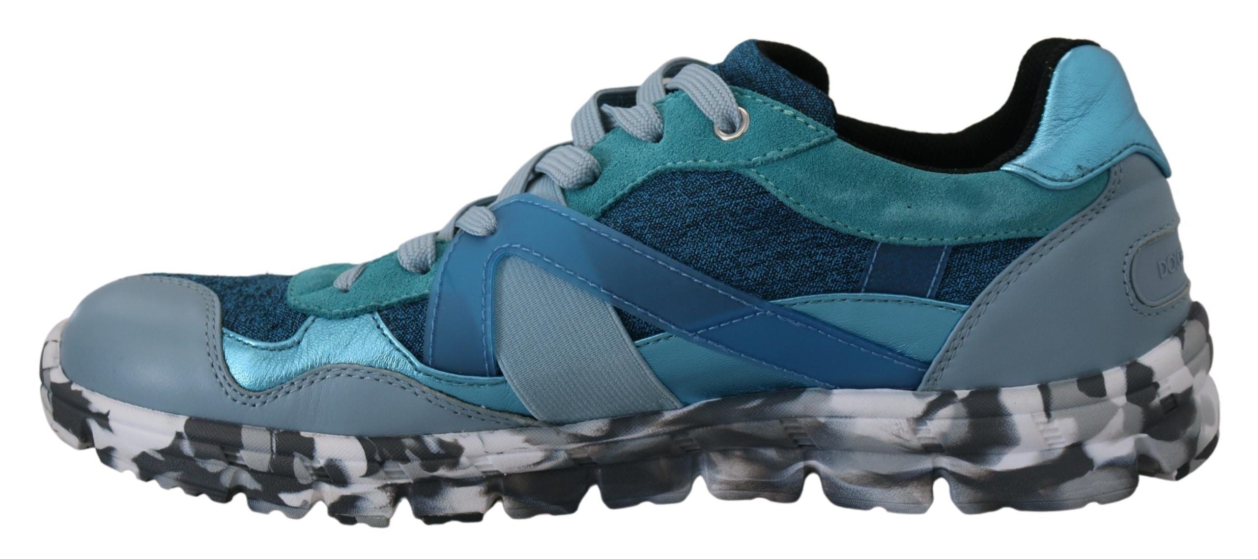 Blue Gray Leather Sport Low Top Sneakers - ventzia