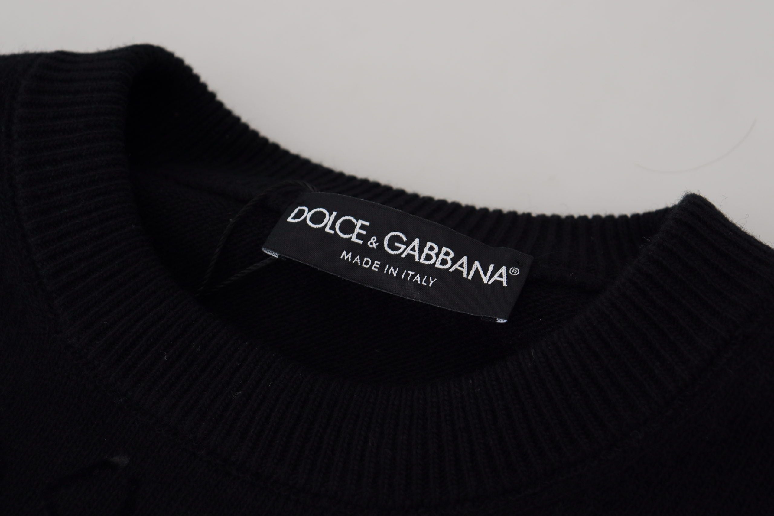 Black Wool Logo Pattern Crewneck Pullover Sweater - ventzia